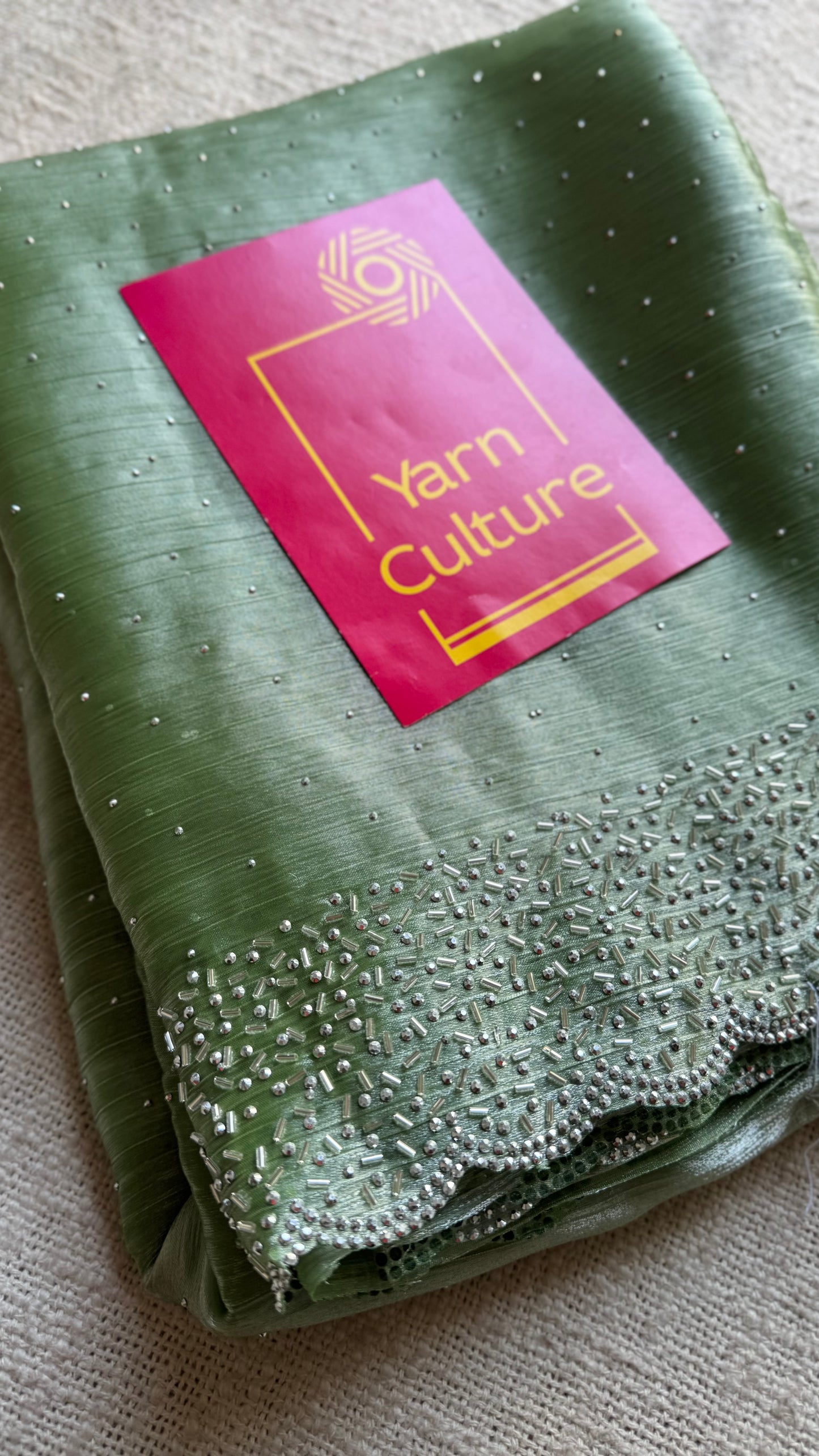 Minty Glimmer - pastel mint green dual tone space silk, jarkhan stone work - YCDOSNO38