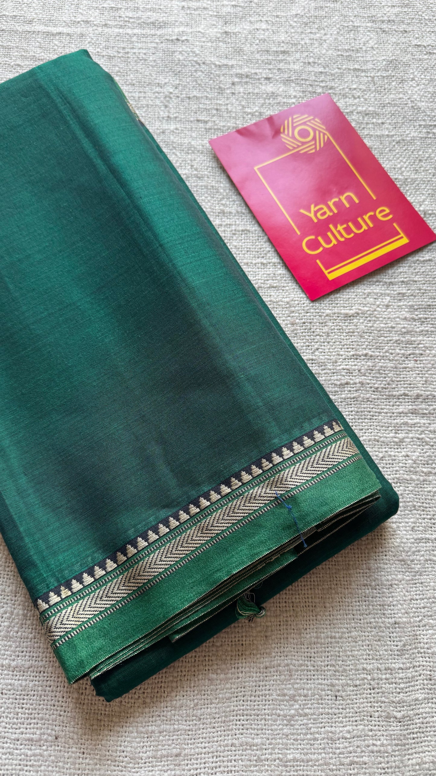 Dark green with light green border narayanpet saree, soft cotton - YCWOTDNPFE37
