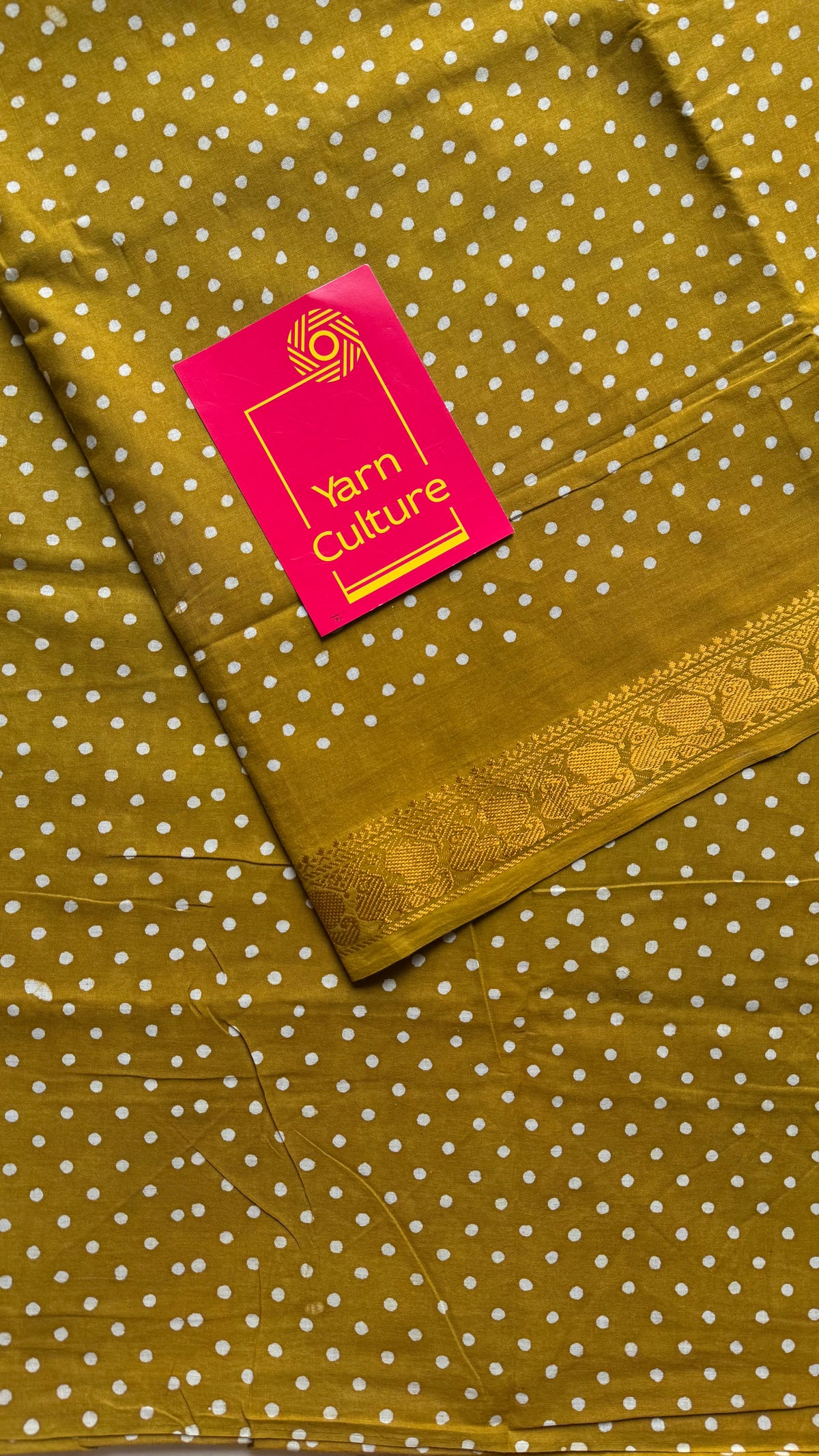 Mehendi green sungudi dotted, single-side border, kattuchayam dyed madurai cotton saree - YCCOTNMSSE07