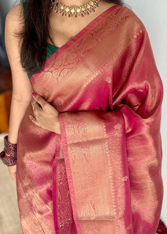 Red with gold dual tone, Banarasi tissue silk - YCDESE06