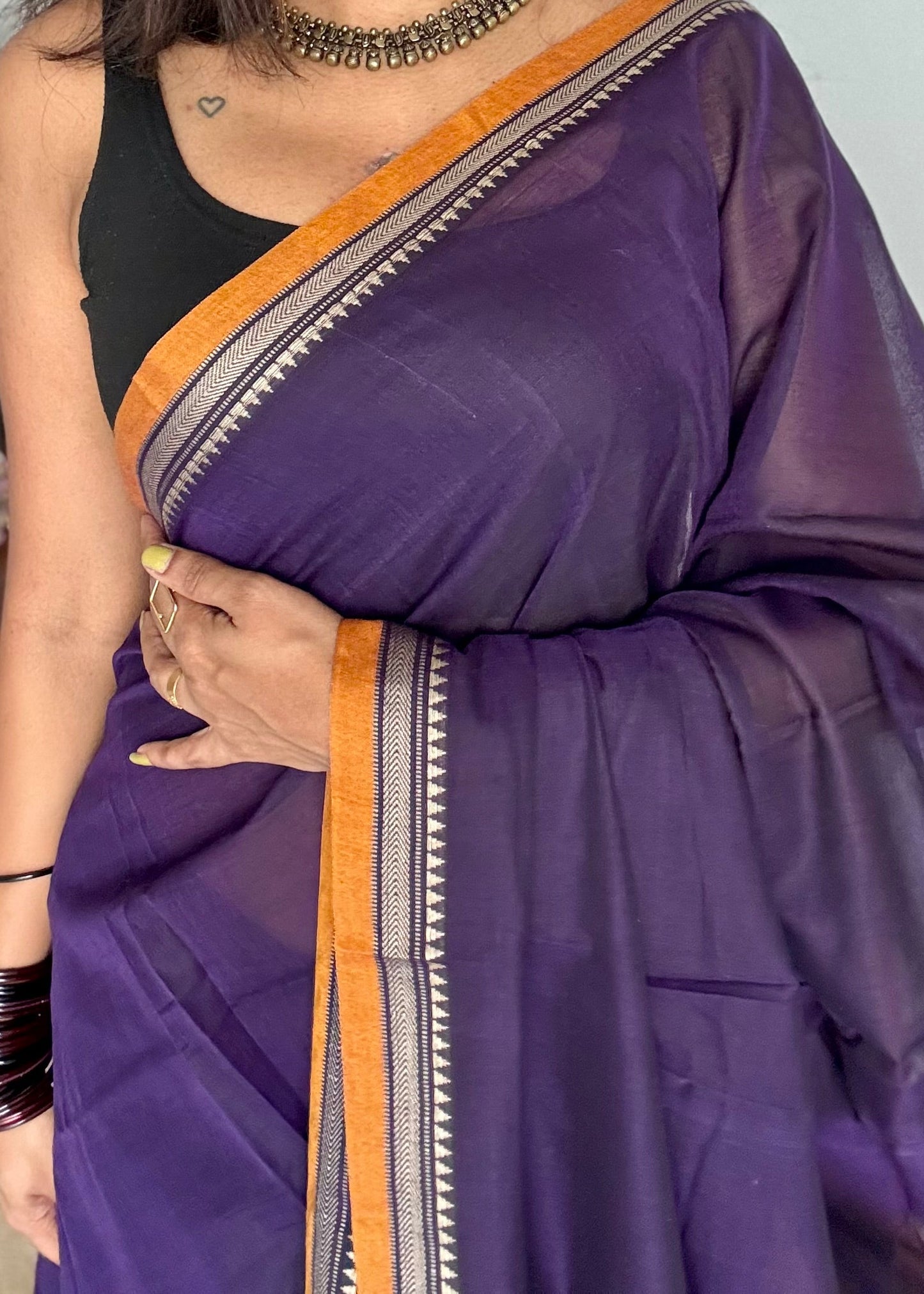 Violet with orange border narayanpet saree, soft cotton - YCWOTDNPFE32