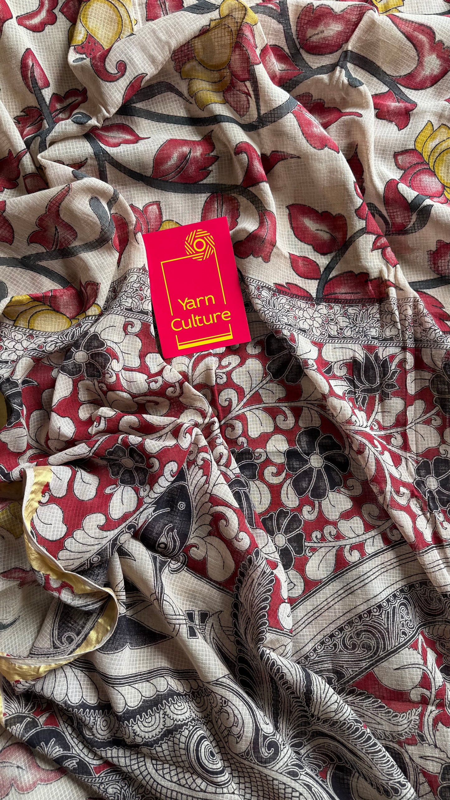 Cream multicoloured floral kalamkari saree in kota - YCWOTDMA357