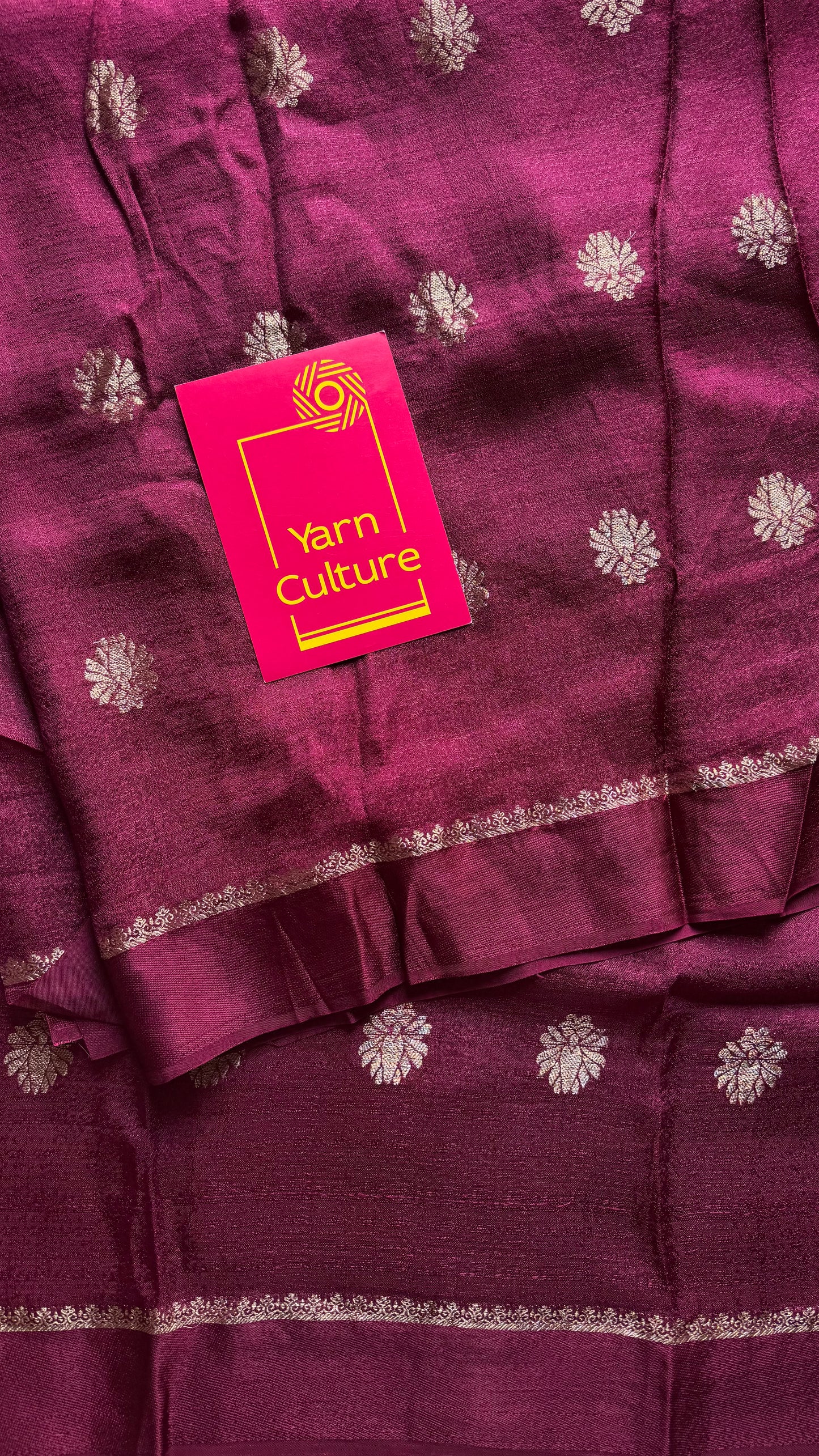 Dark wine in viscose soft silk with satin border, jacquard zari motifs - YCDOSFE198