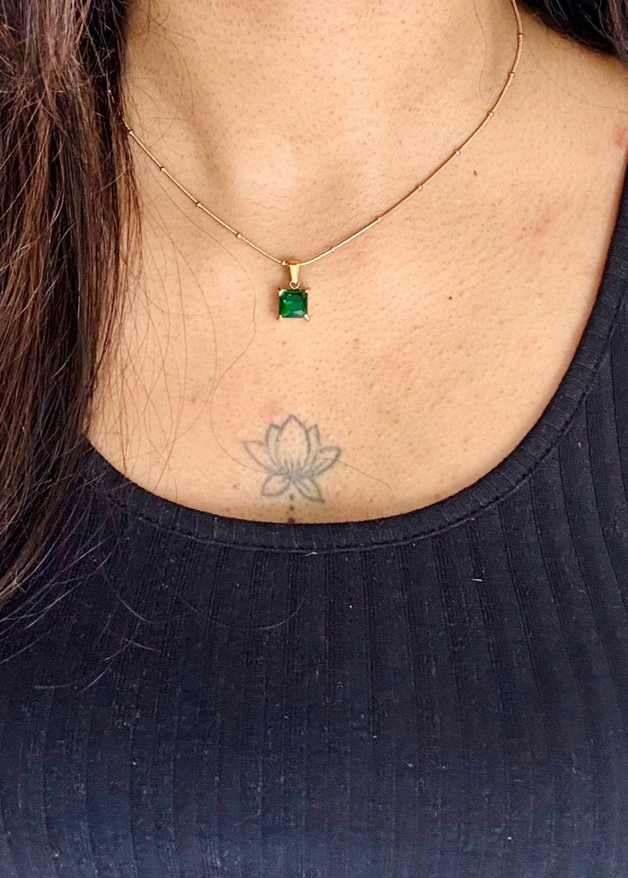 Gold plated chain, green pendant - YCGPC249