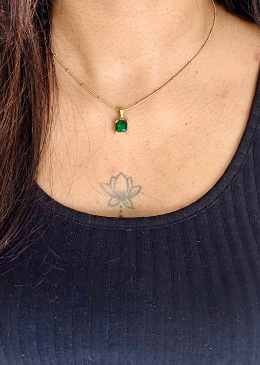Gold plated chain, green pendant - YCGPC249