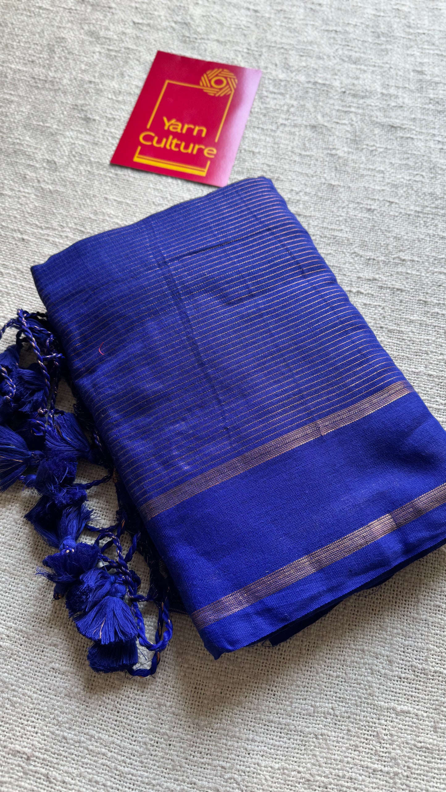 Royal blue, gap border, gold zari stripes, soft cotton - YCBCKCZDE120