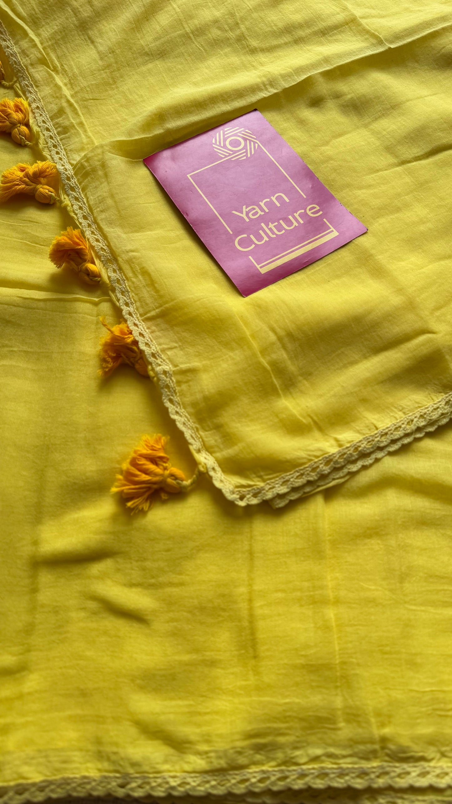 Yellow plain mul saree with lace border - YCBCMCFE402