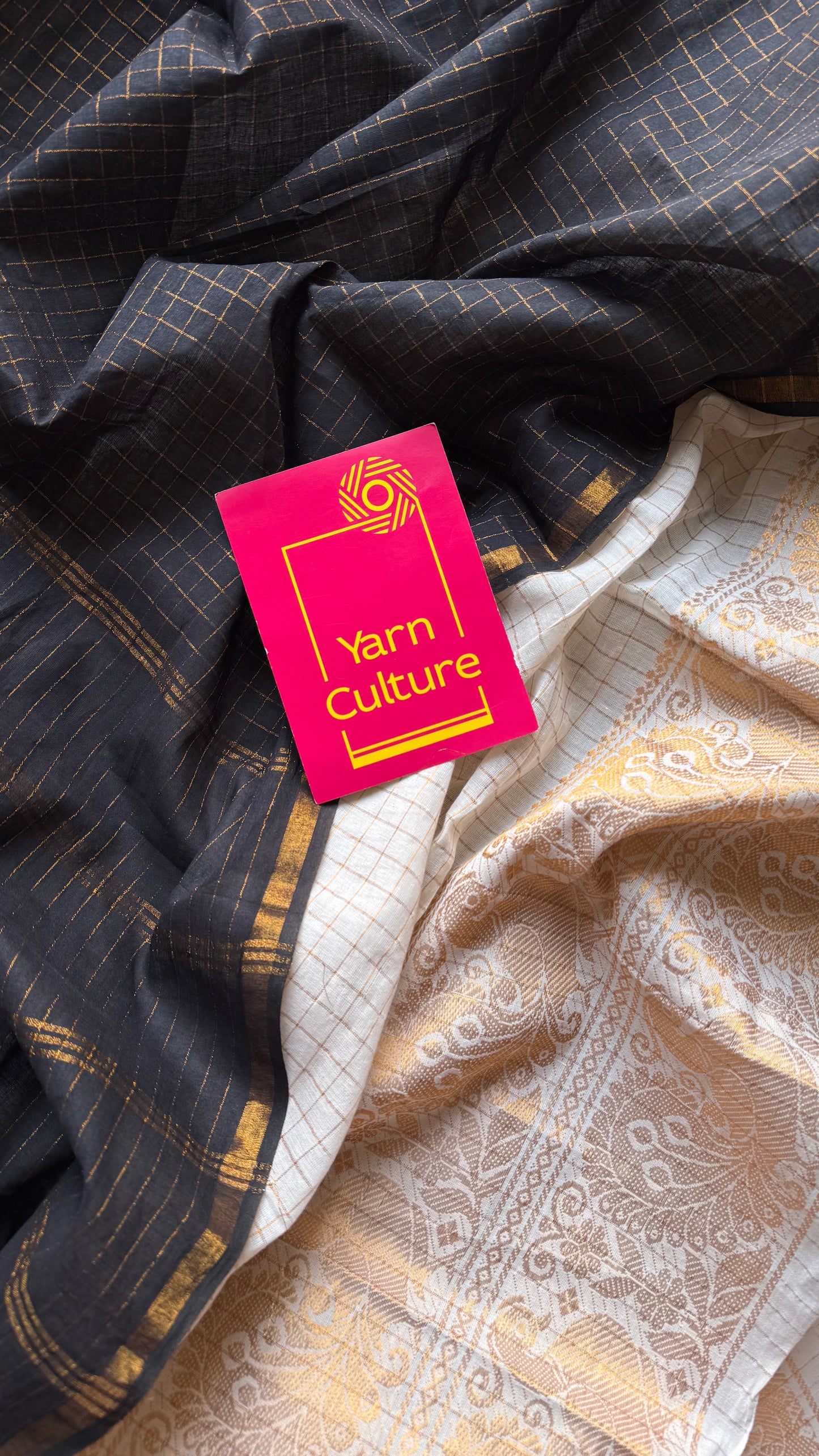 Black with ivory, sungudi cotton half-half saree - YCCOTNMSFE347