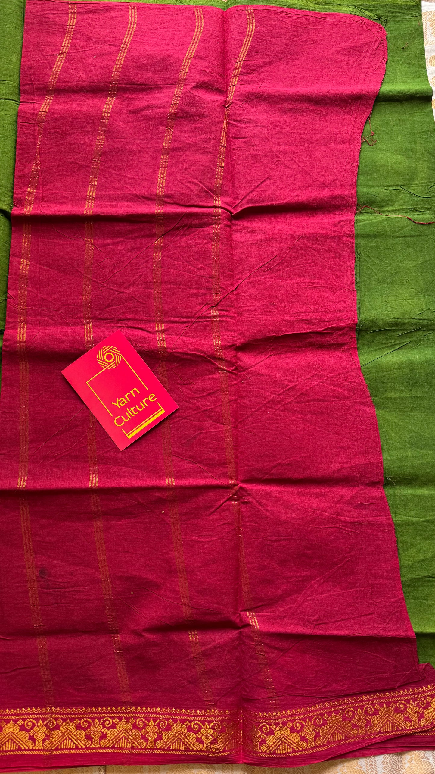 Green with chilli red contrast, kattuchayam dyed madurai cotton saree - YCCOTNMA240