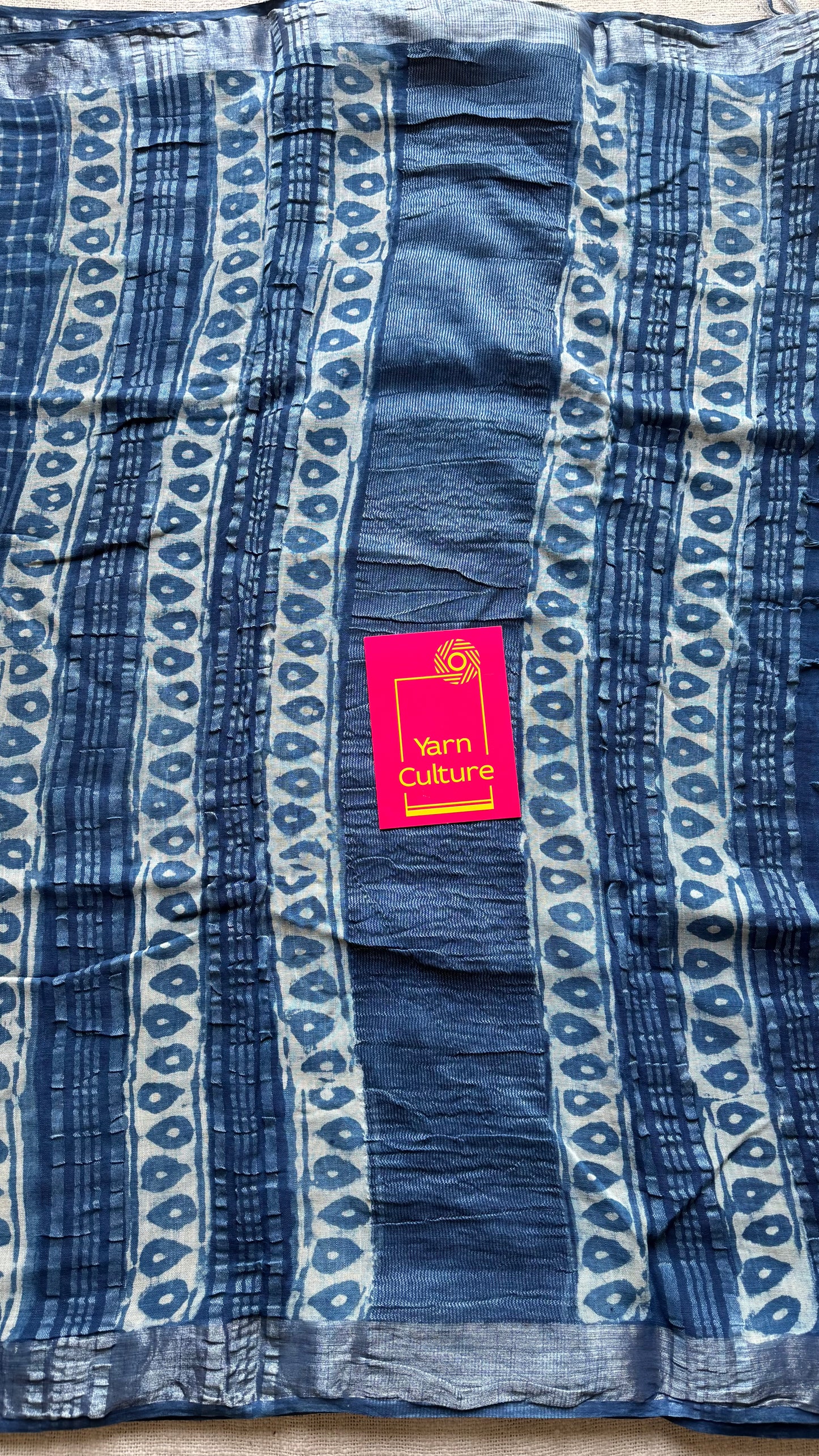 Indigo linen, small checks, silver zari border -YCTORNOP17