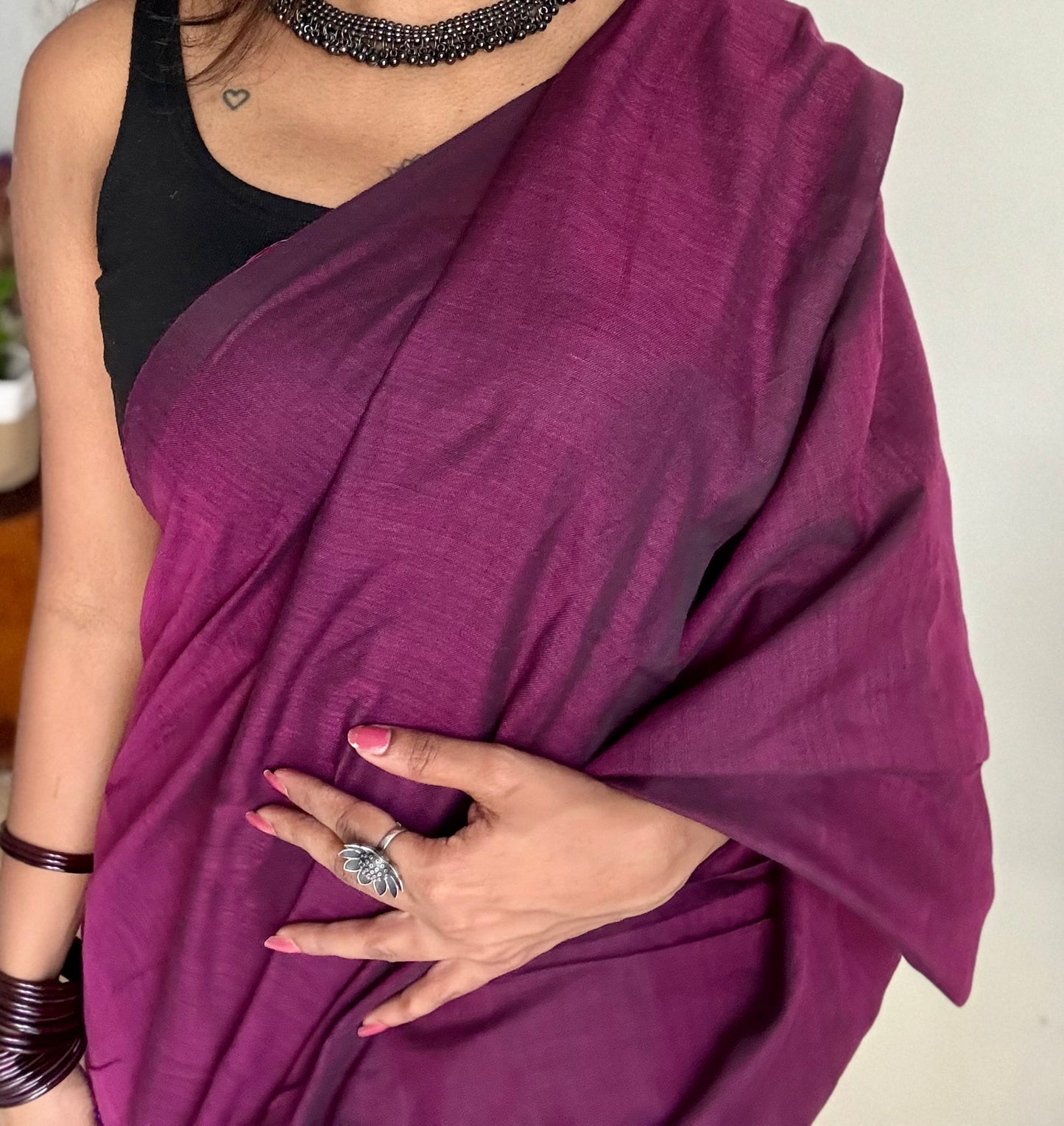 Wine soft cotton saree  - YCBCKCAP20