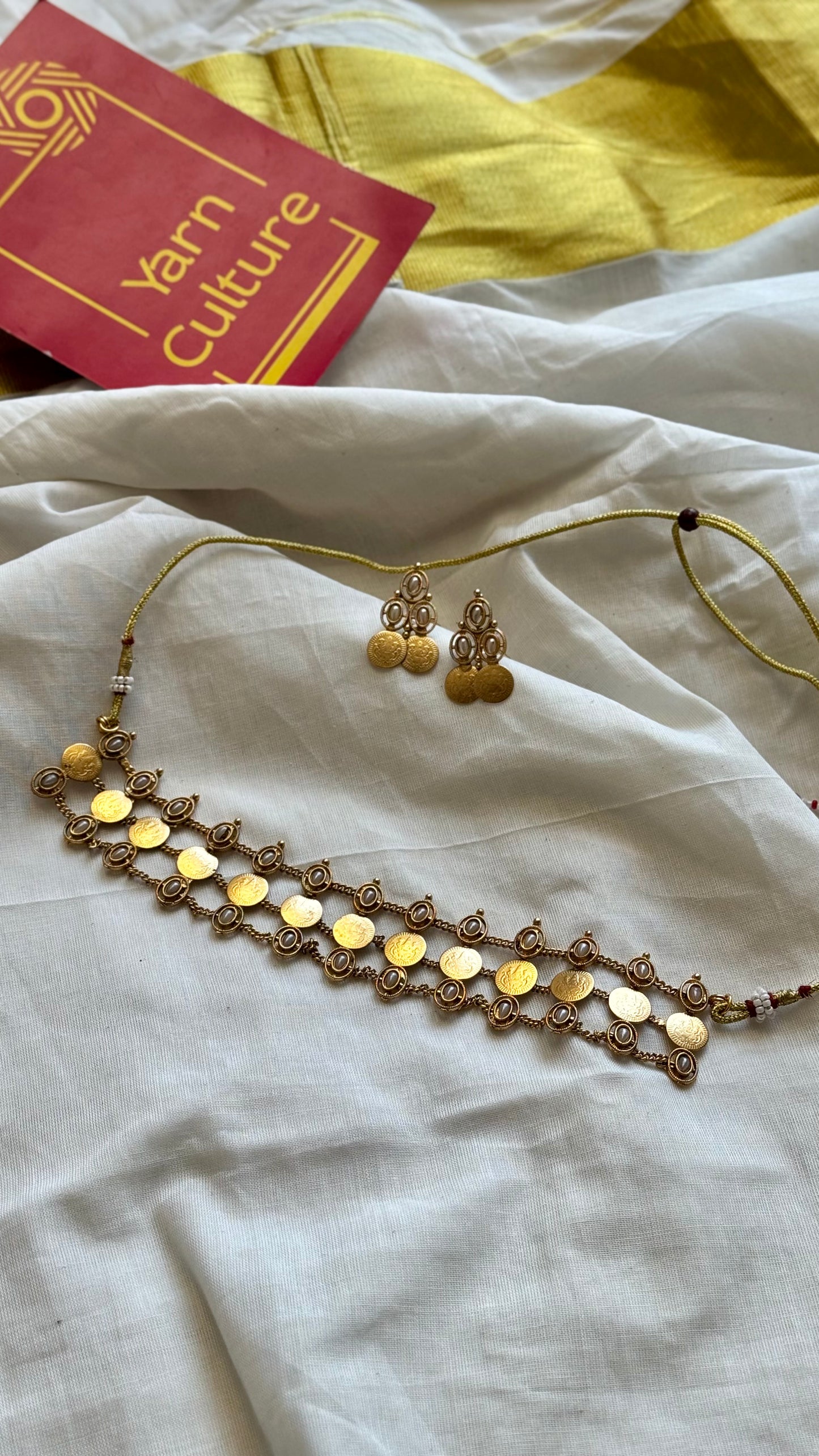 3 layered coin and pearl neckpiece with earrings - YCGPNP633a