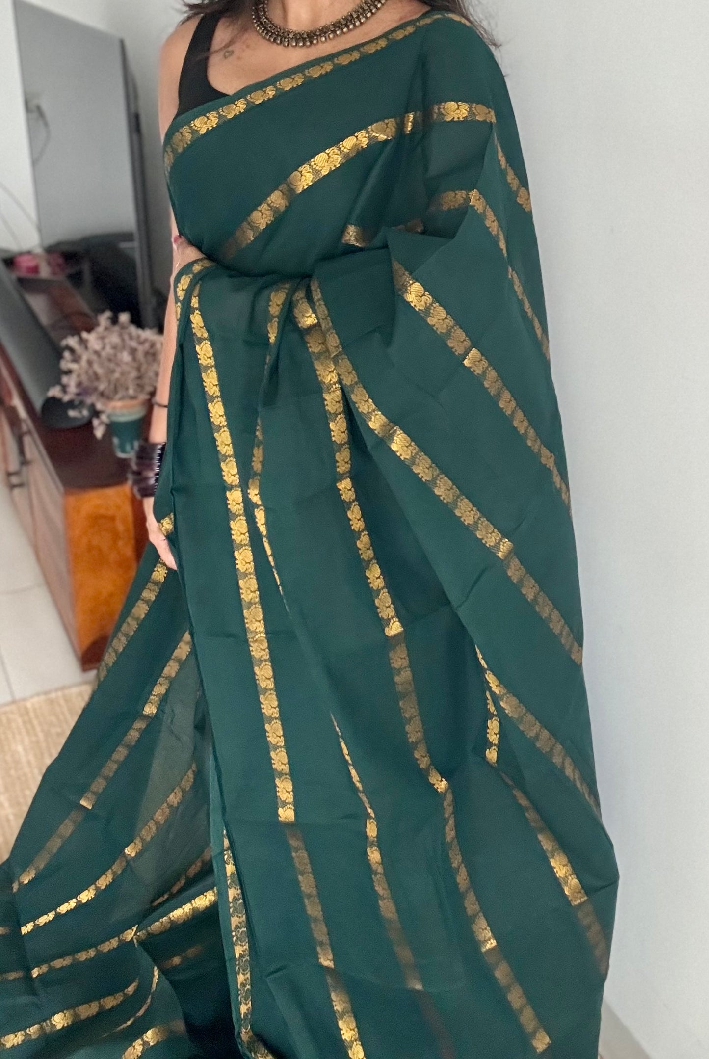 Dark green, peacock motif sungudi cotton - YCCOTNOCSC52