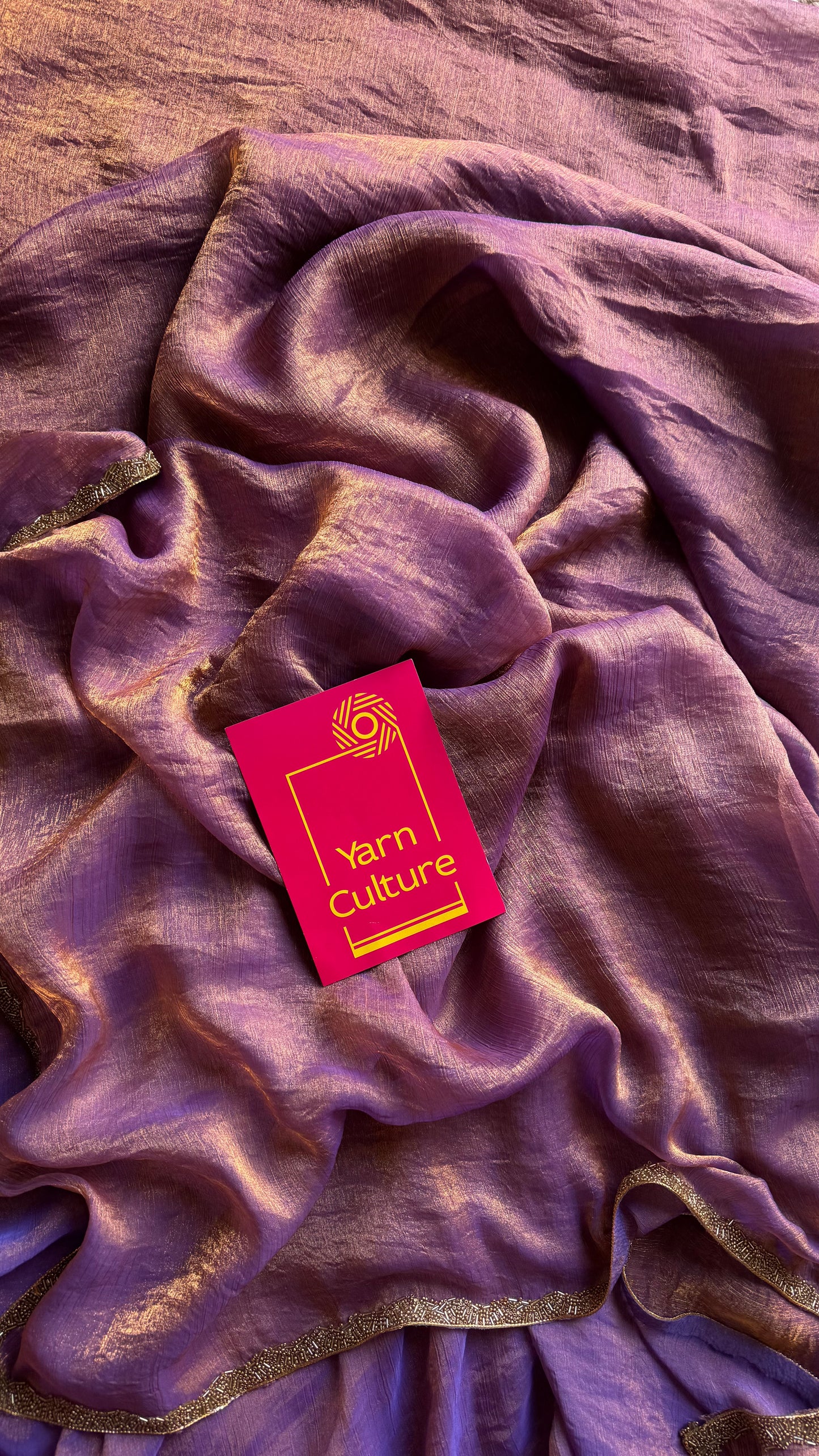 Purple Potion - purple pink and gold hues, metallic dual tone space silk, embellished border - YCDOSNO43