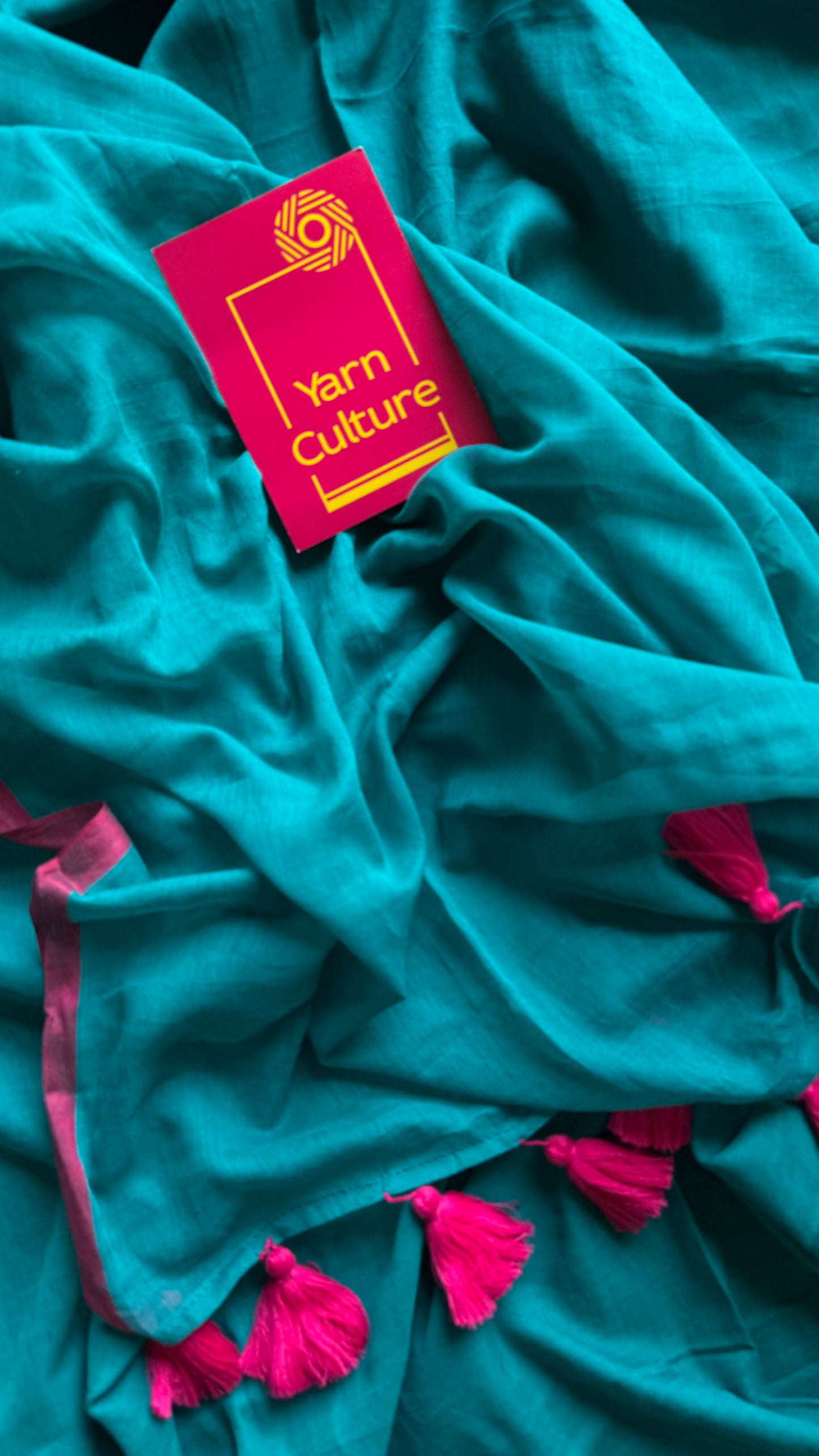 Dark cyan with ruby red border mul cotton saree - YCBCMCFE223