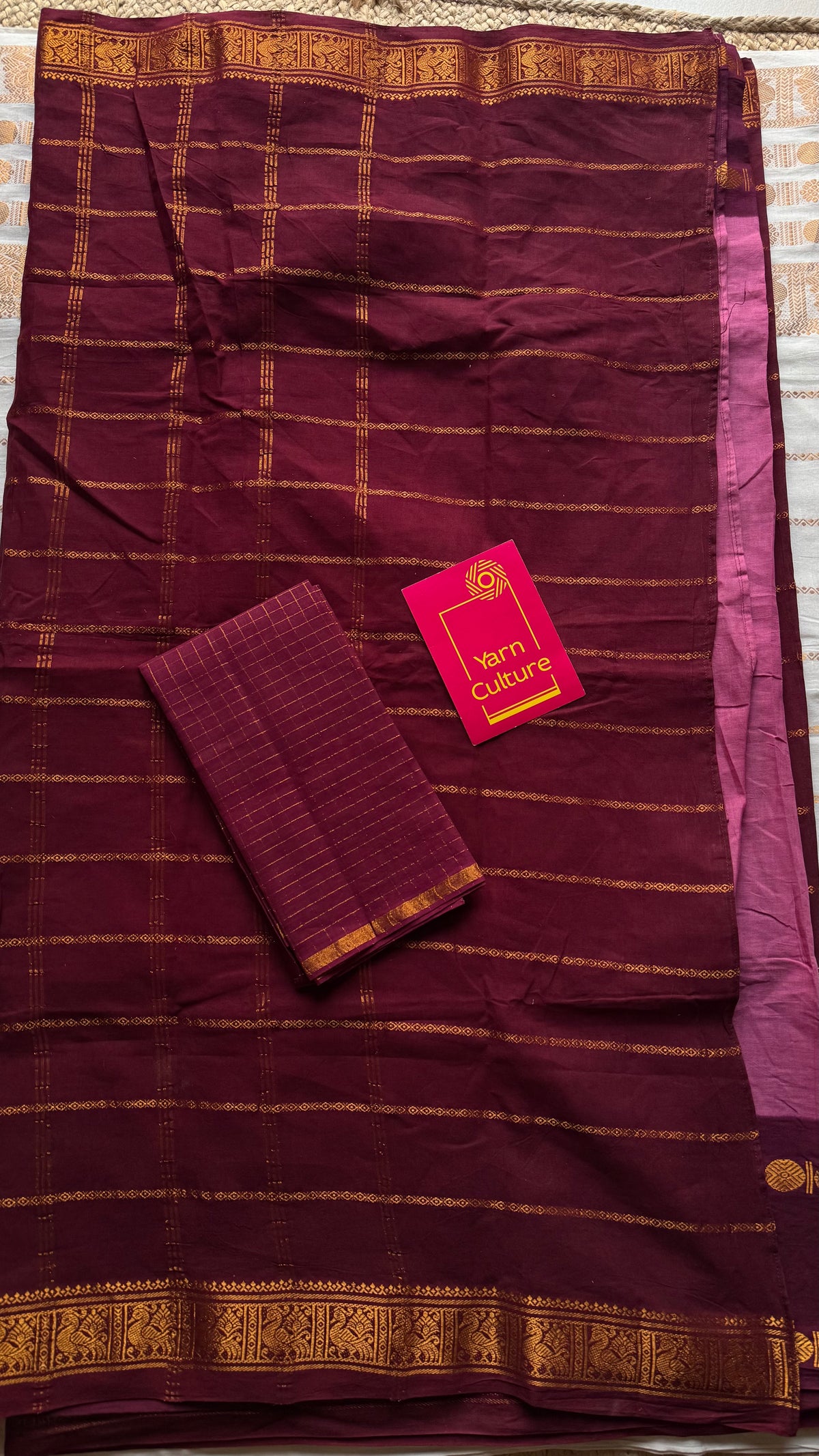 Maroon with dusty pink, cotton half and half saree - YCCOTNIDOC151