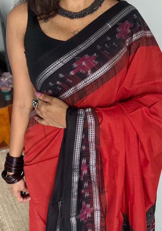 Palasha - brick red Sambalpuri handloom cotton - YCHOTESJA204