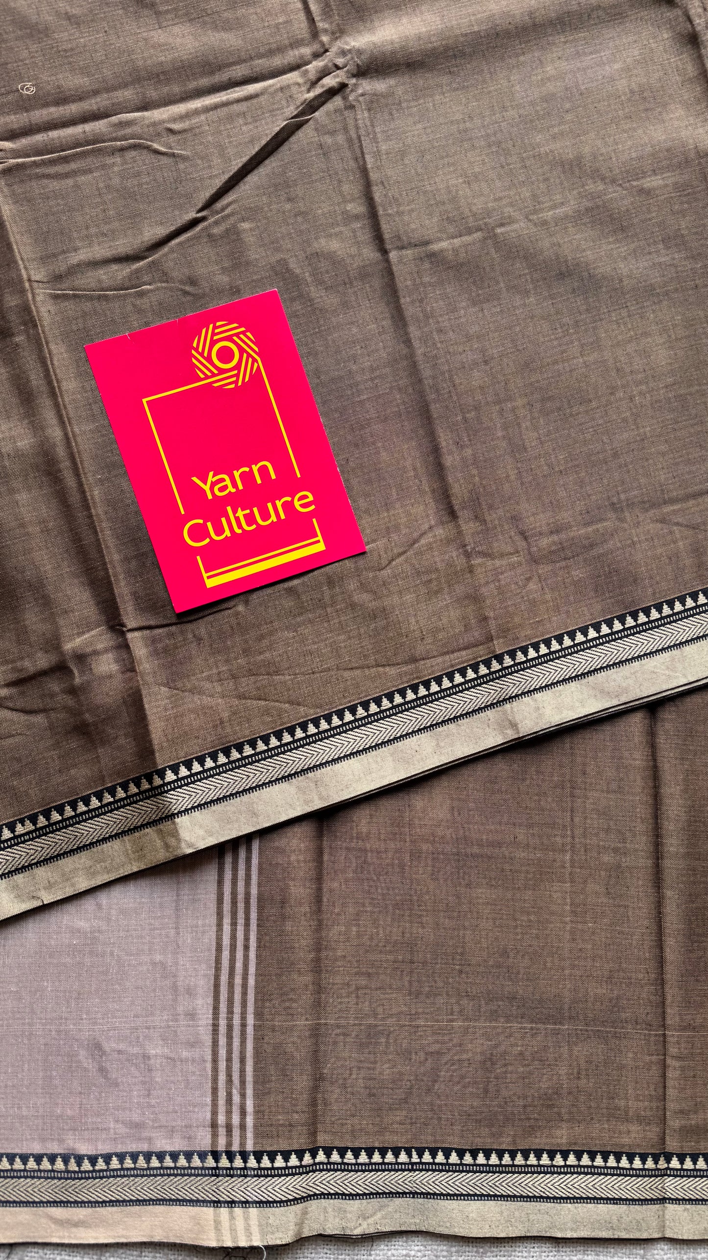 Warm grey with cream border narayanpet saree, soft cotton - YCWOTDNPFE33