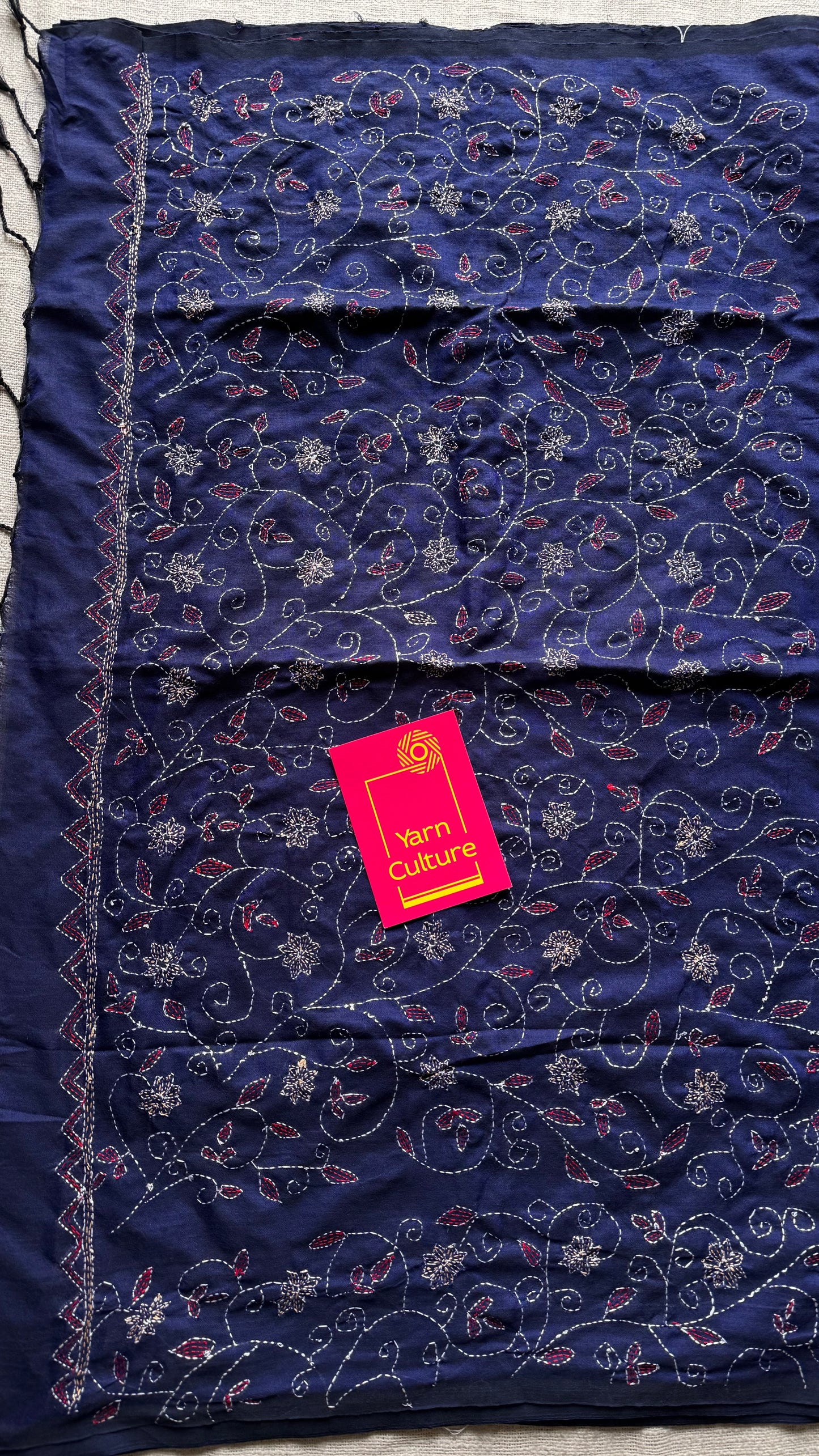 Embroidered blue kantha weave in soft cotton - YCBCKKJA143