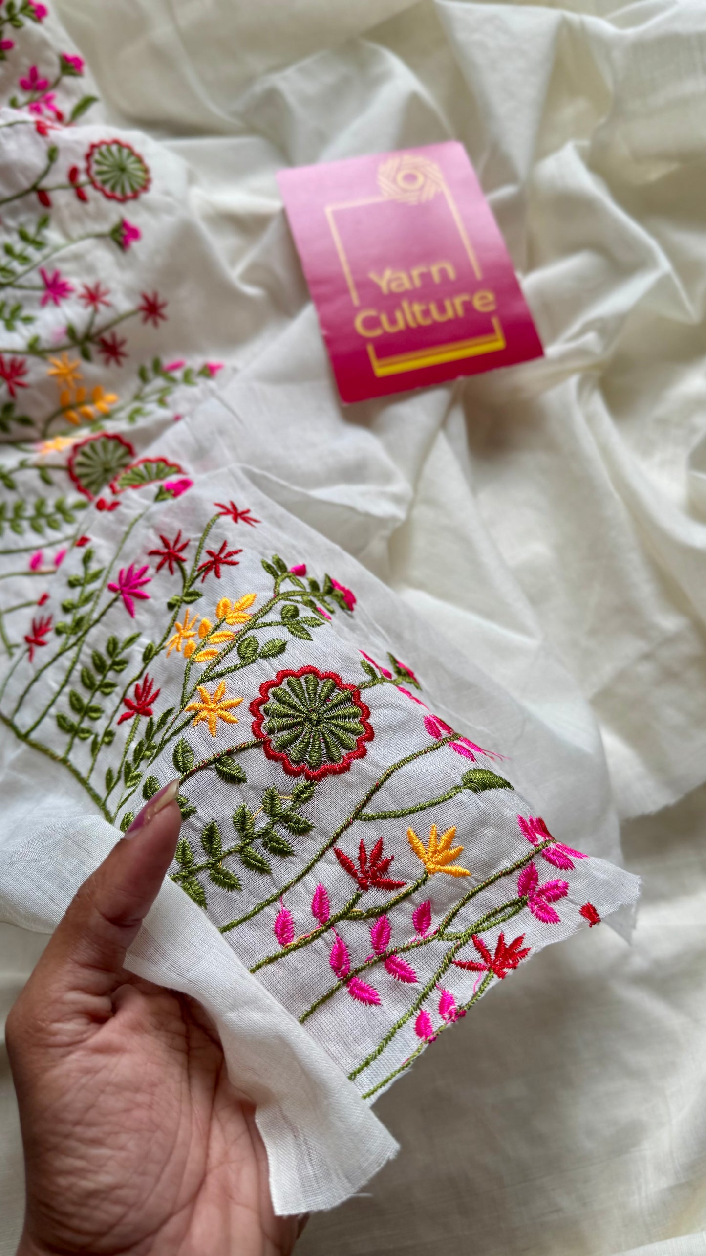 Meera : Ivory with one side floral embroidery, soft cotton - YCONBCSC232