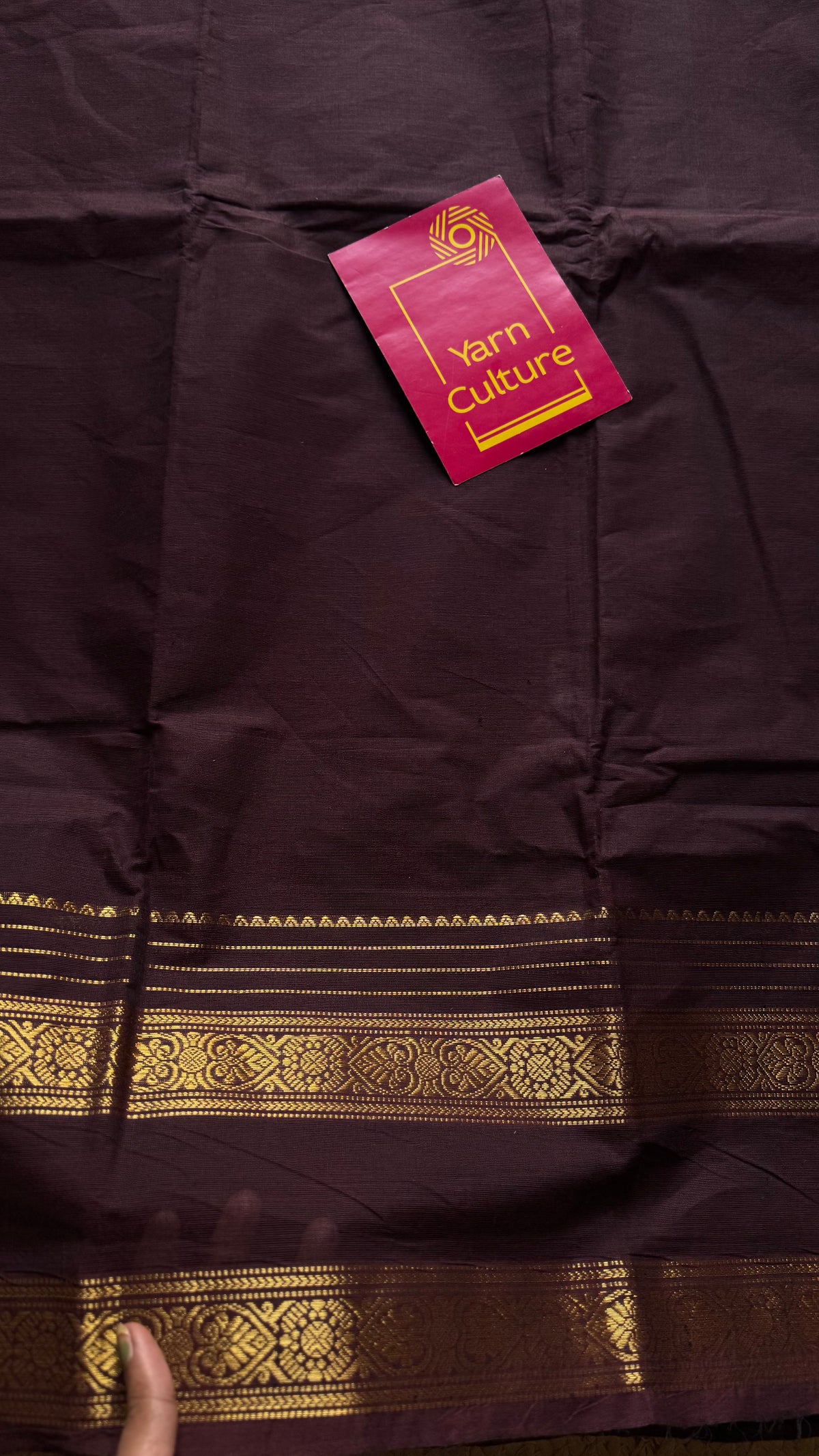 Purple brown with gap zari border, kanchi cotton saree - YCCOTNCCOC121