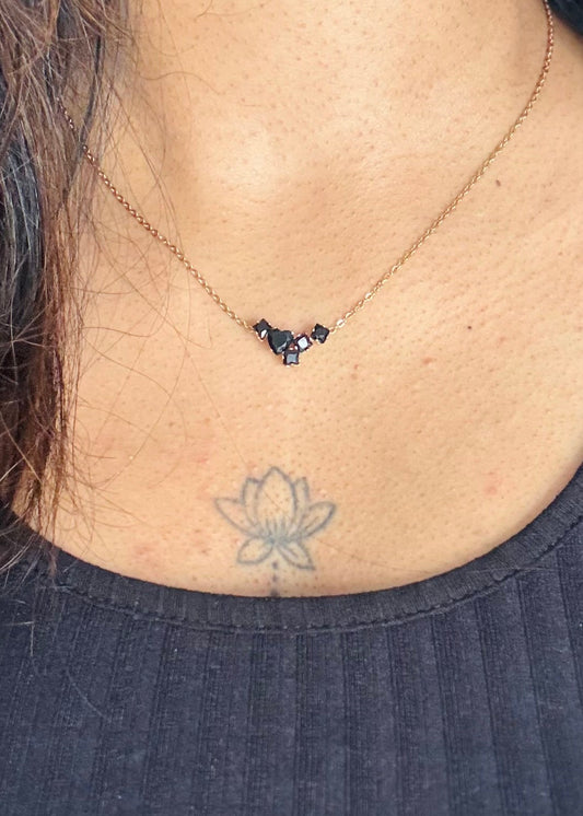 Gold plated chain, black multistone pendant - YCGPC437