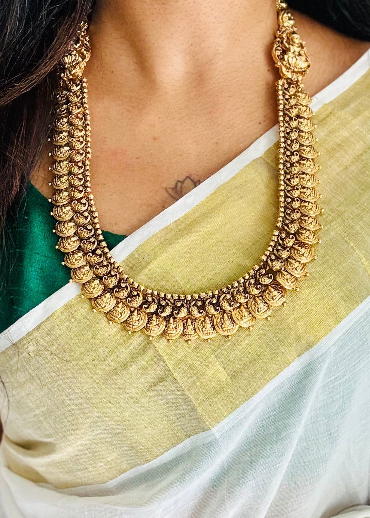 Long coin neckpiece (kaasumala), statement piece, with earrings - YCGPNP724