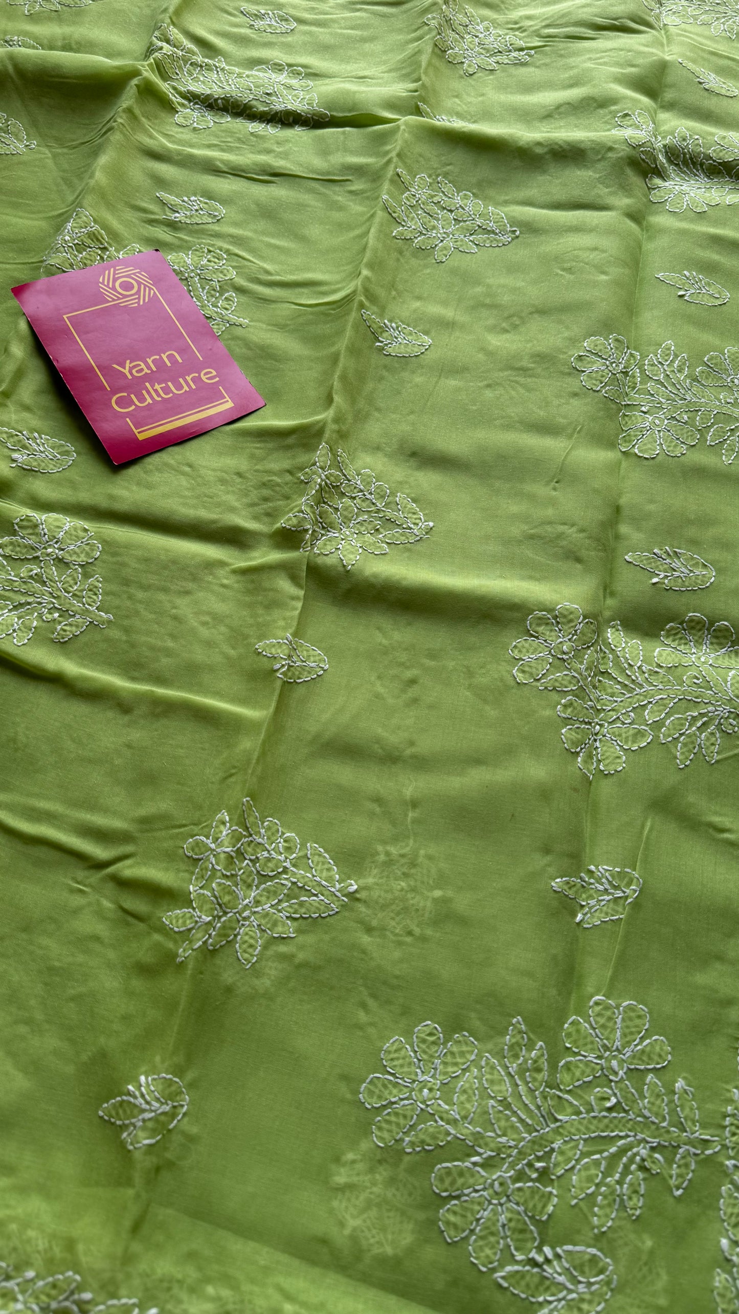Saanjh - pista green hand-embroidered chikankari cotton saree - YCLCKFE415