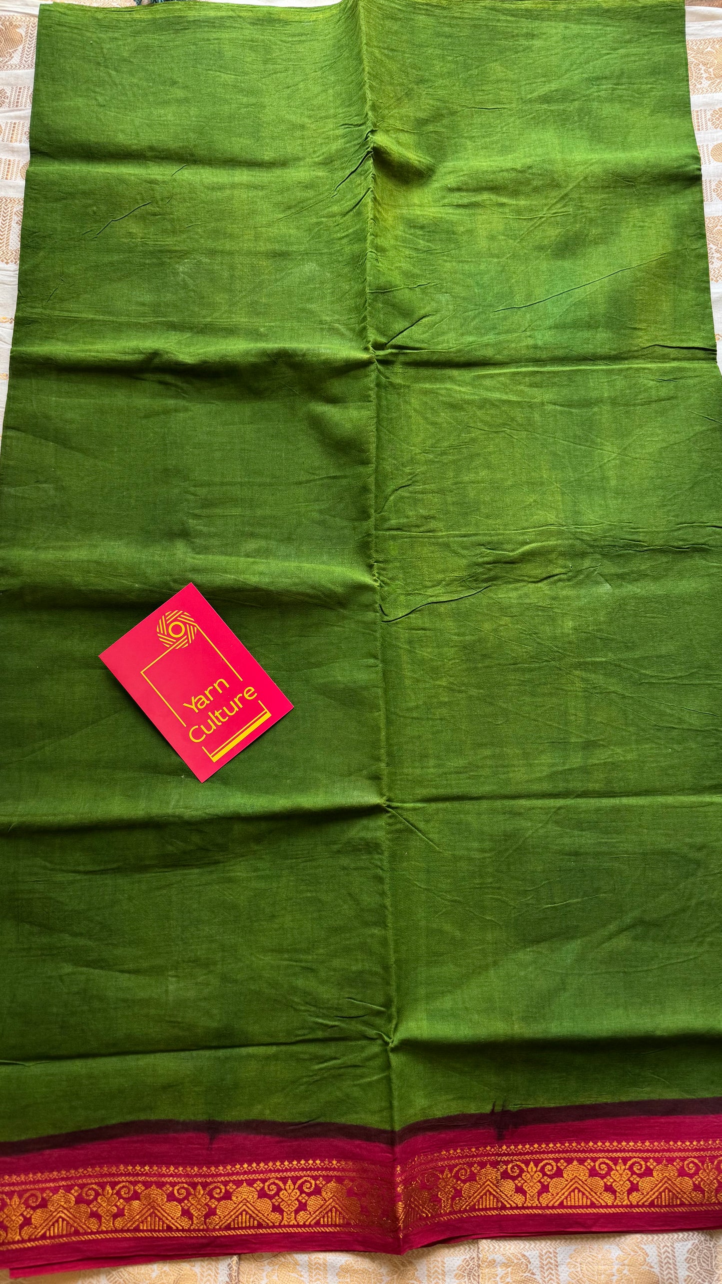 Green with chilli red contrast, kattuchayam dyed madurai cotton saree - YCCOTNMA240