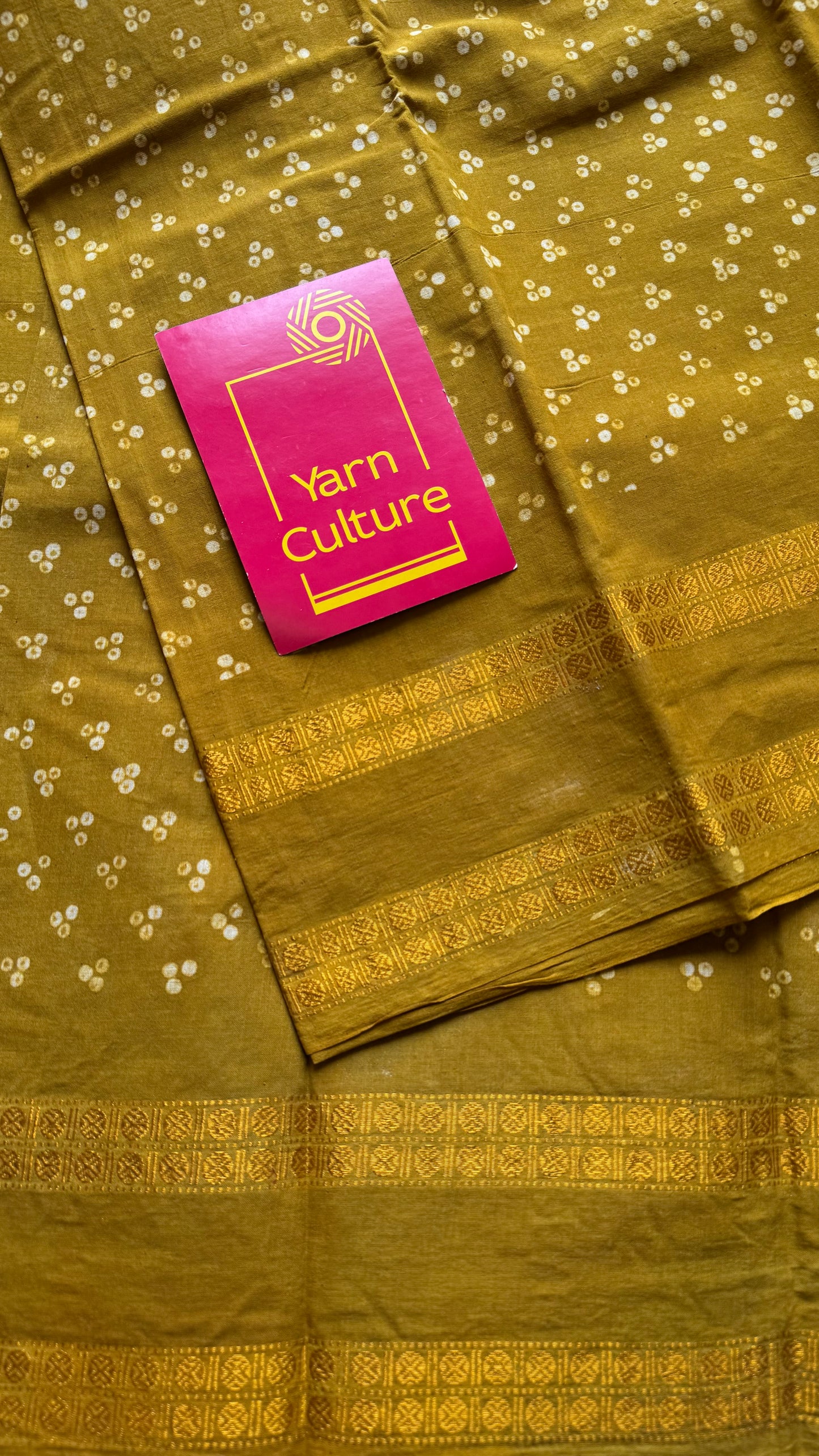 Ginger/mehendi green, wax dot printed sungudi, kattuchayam dyed madurai cotton - YCCOTNMSAP150