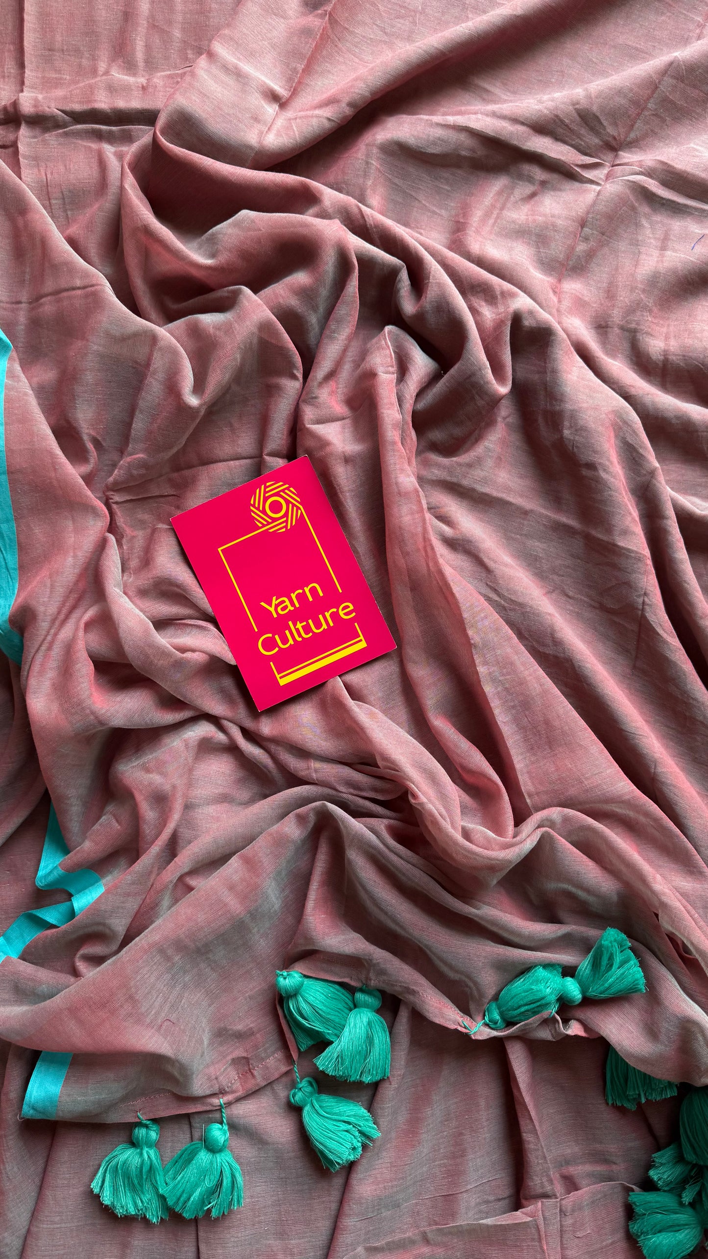 Dusky pinkish brown with aqua blue border mul cotton saree - YCBCMCFE222