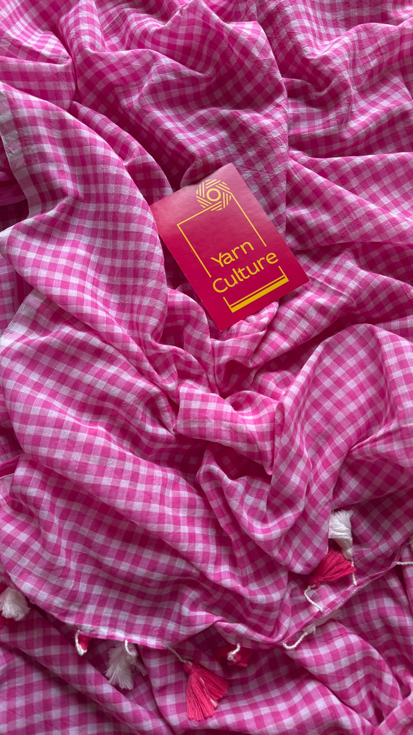 Hot pink and white checkered mul cotton saree  - YCBCMCCMA25