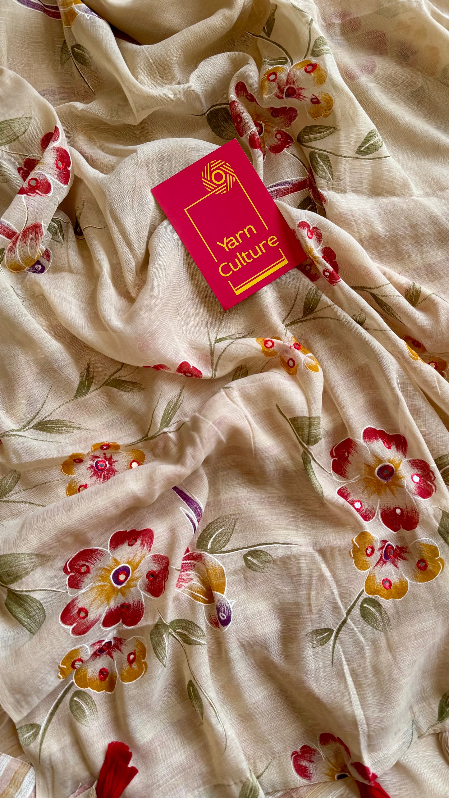 Sandal soft flowy saree, with multicoloured floral prints - YCIEON86