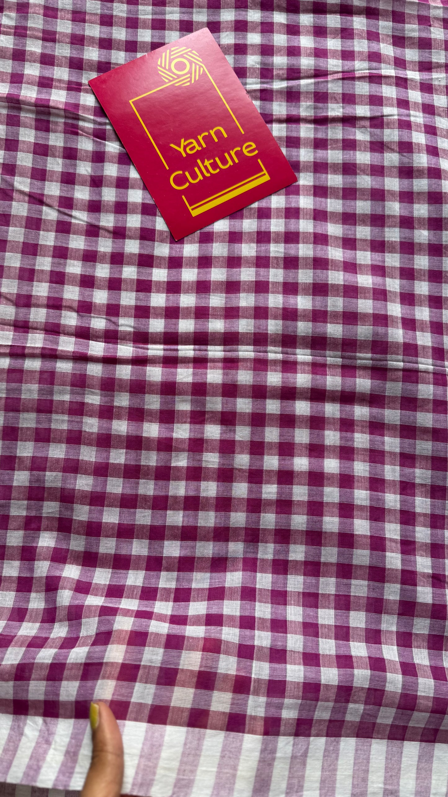 Purple and white checkered mul cotton saree  - YCBCMCCMA30
