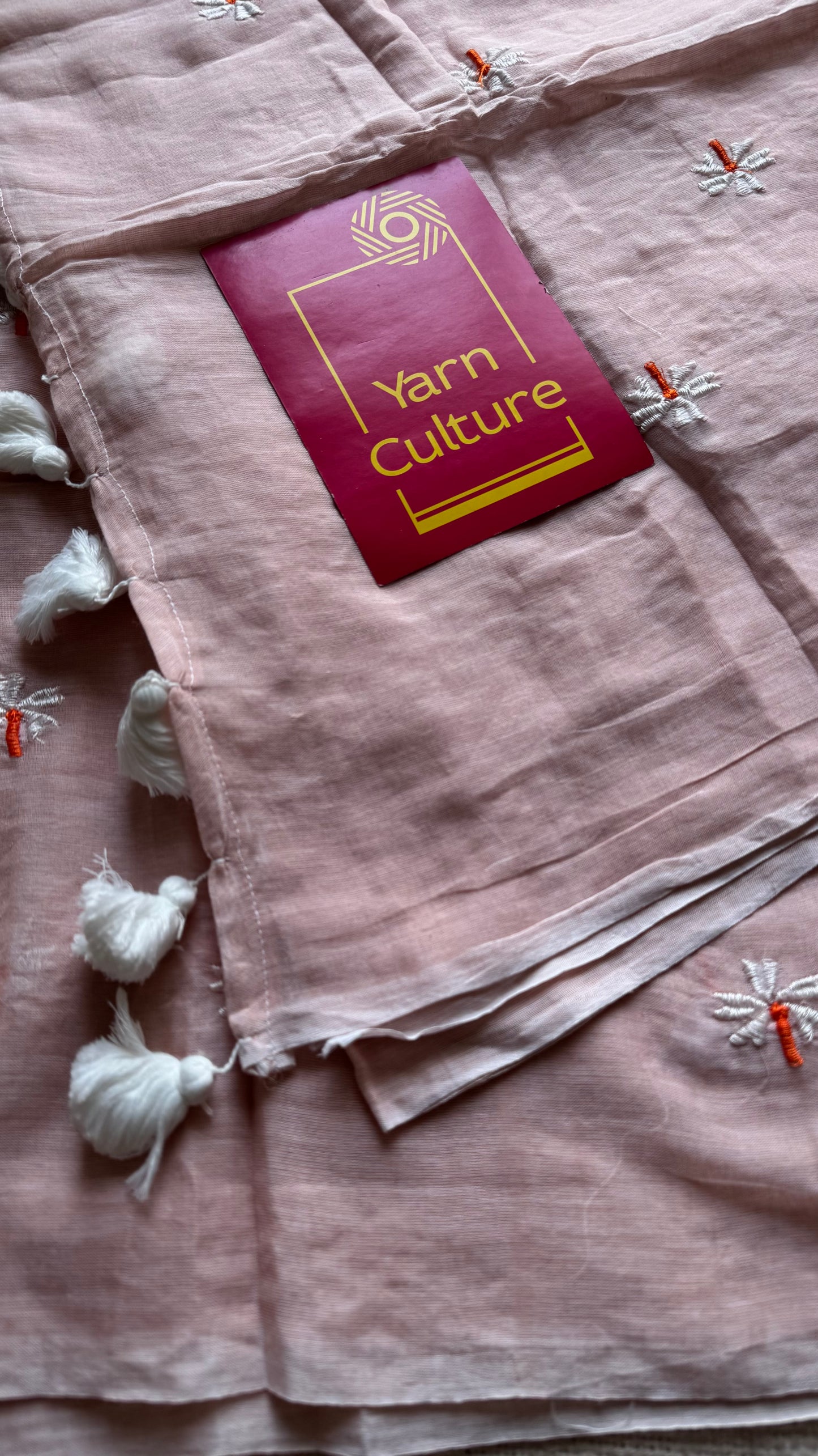 Pastel peach parijat mul cotton saree  - YCBCMCAP31