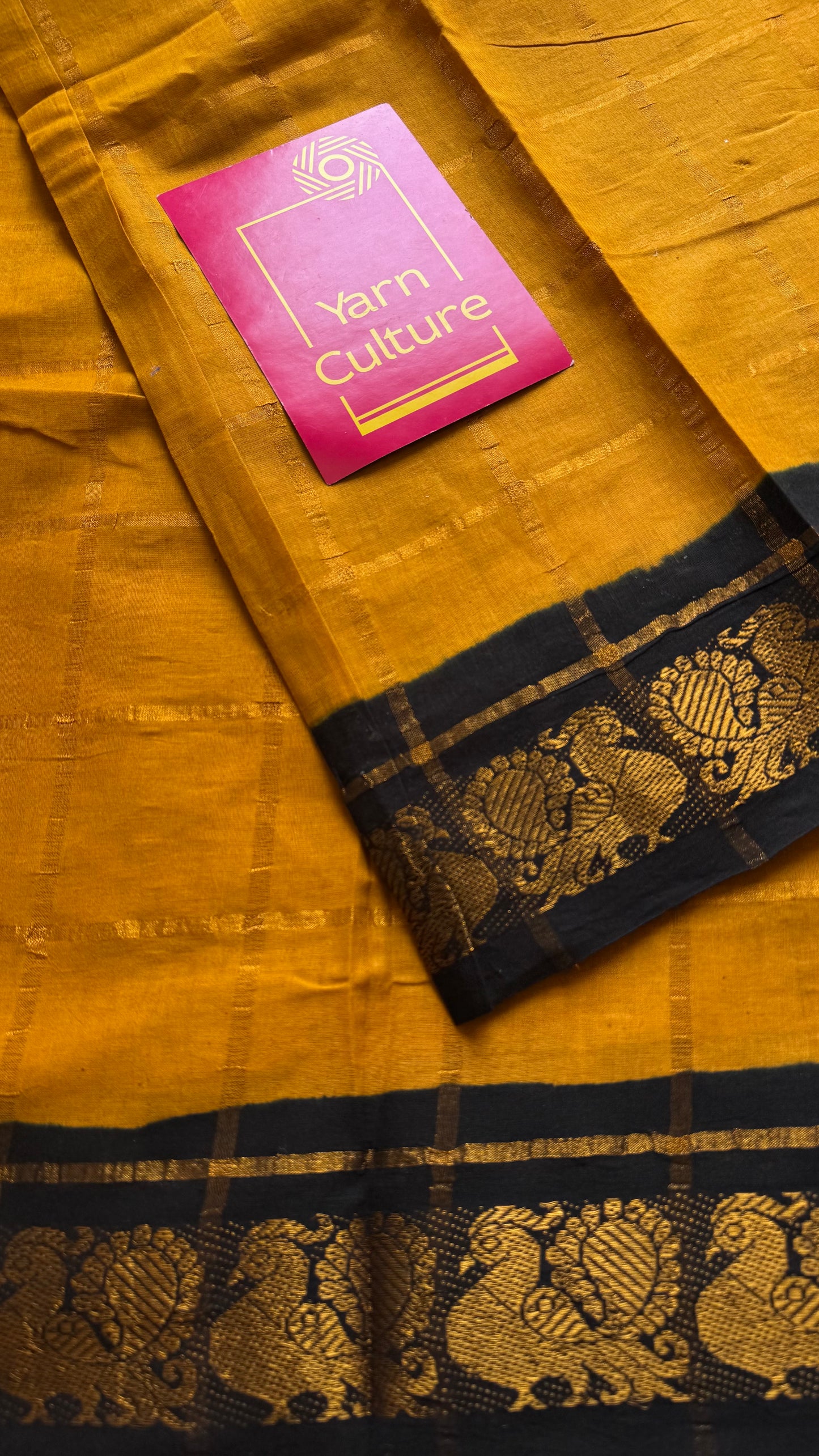Turmeric yellow with black pavithra kattam sungudi, madurai cotton - YCCOTNMSAP141