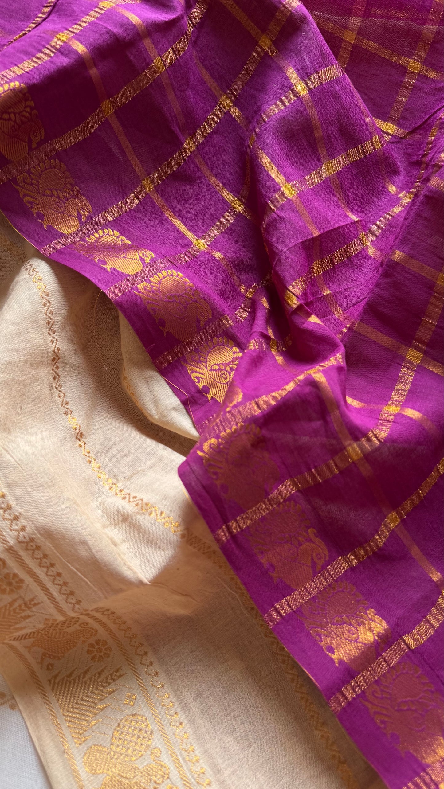 Vadamalli with cream, sungudi cotton half-half saree - YCCOTNIDMA285