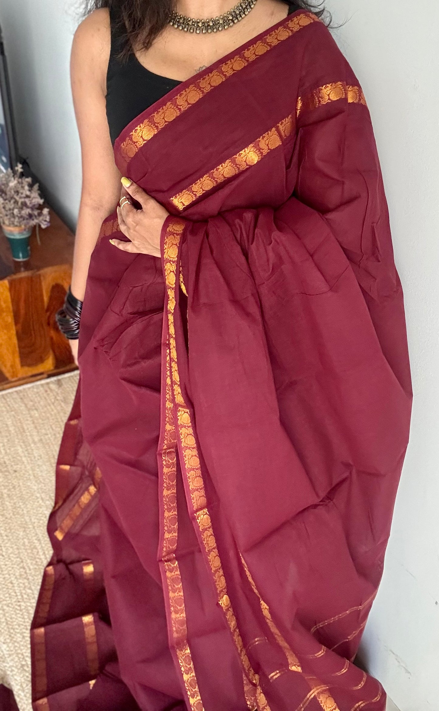 Maroon rettaipettu peacock double border - madurai kattuchayam - YCCOTNSEMS39