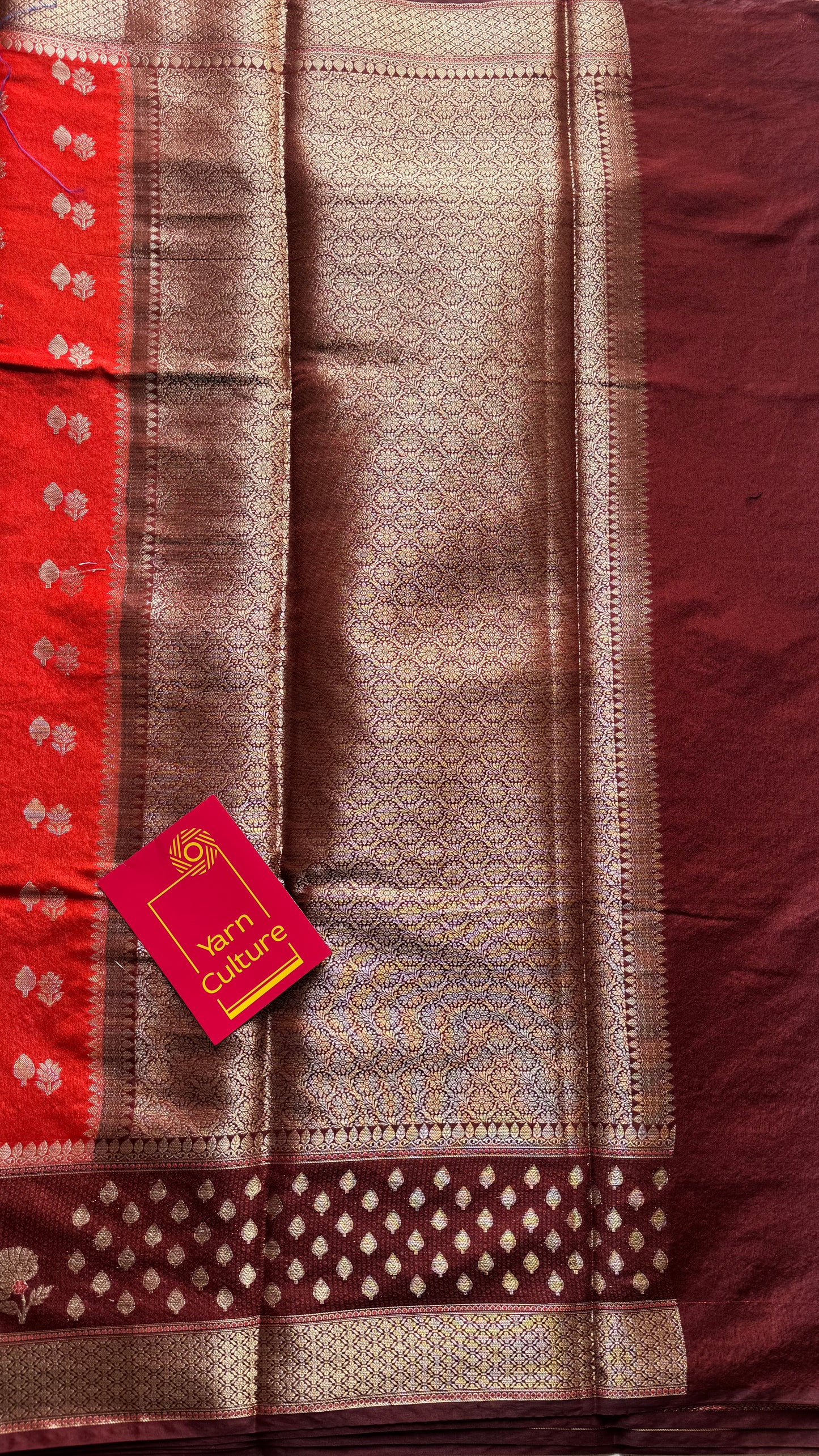 Dark orange with coffee brown border, semi dupion silk - YCBLSSJA24