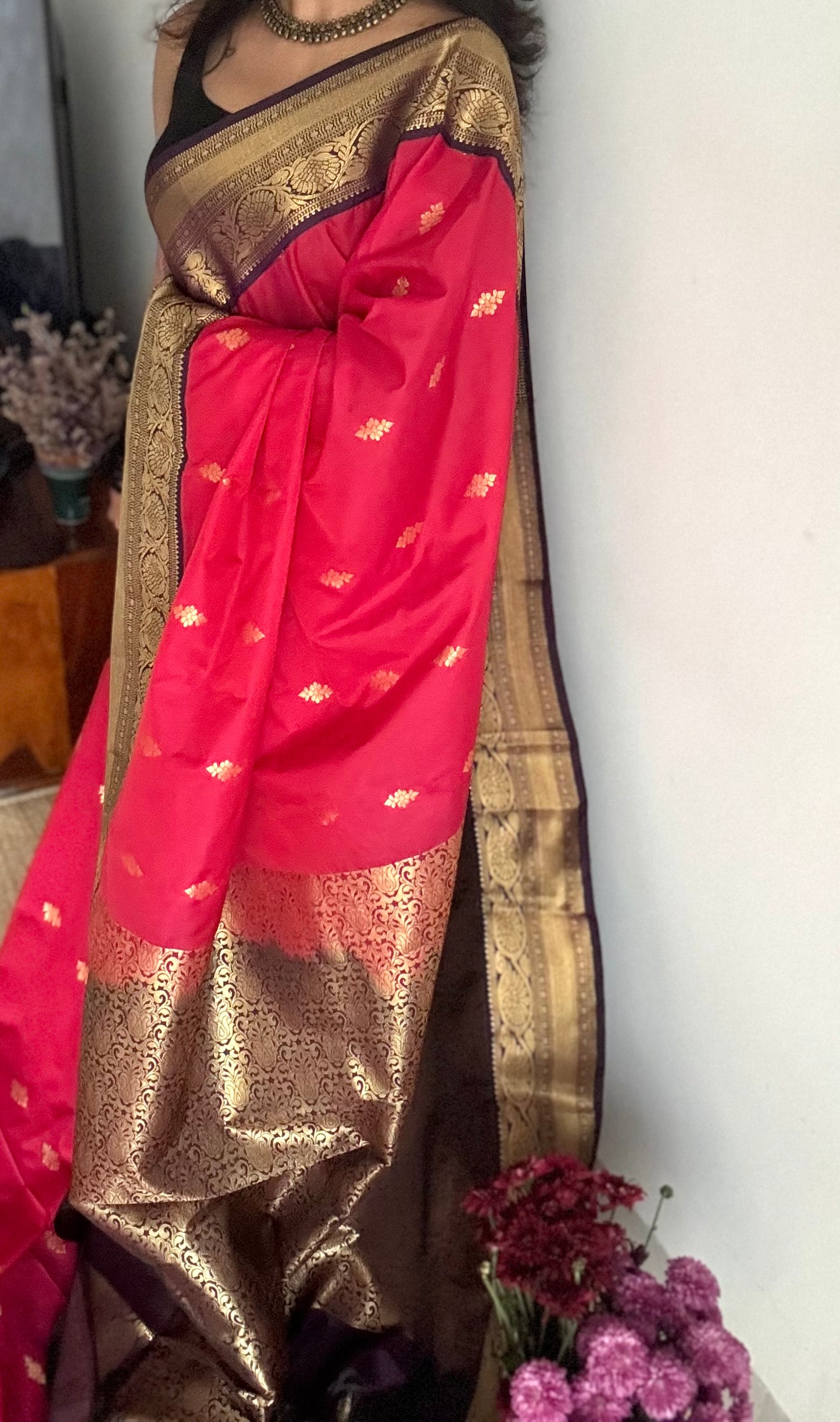 Vamika - rani pink with deep grape purple, handloom korvai semi silk - YCCOTNFEJUKS05