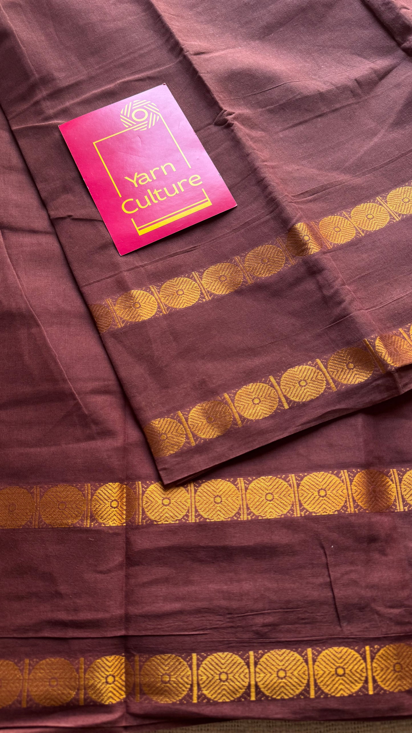 Brown with round motif gap border, kattuchayam dyed madurai cotton saree - YCCOTNMSFE114