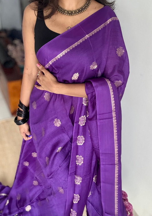 Deep purple in khadi silk, zari motifs - YCDOSFE17