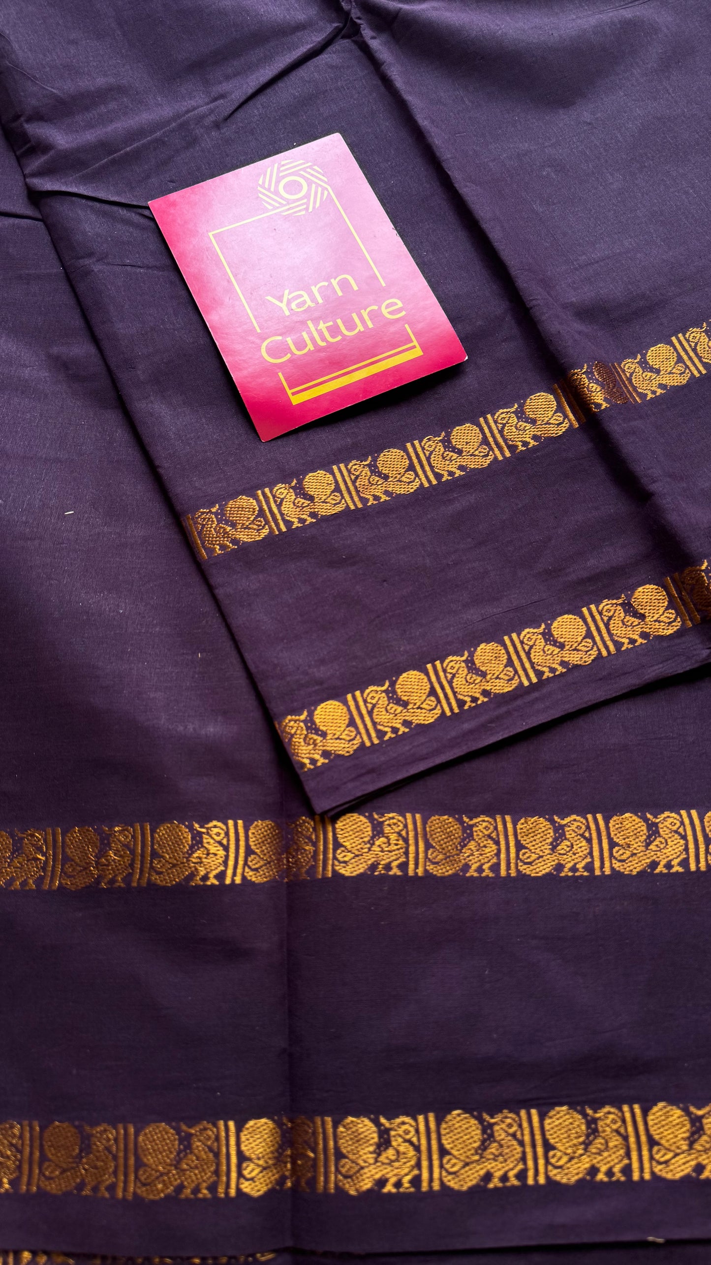 Purple brown rettaipettu peacock gap border, kattuchayam dyed madurai cotton saree  - YCCOTNMSAP98