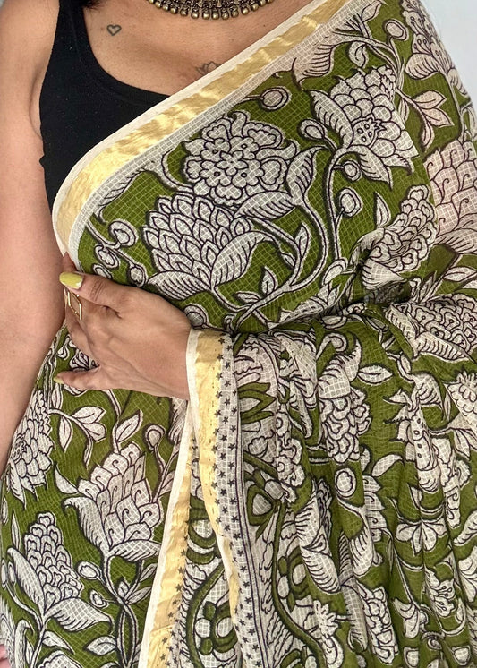 Light green floral kalamkari saree in kota - YCWOTDMA358