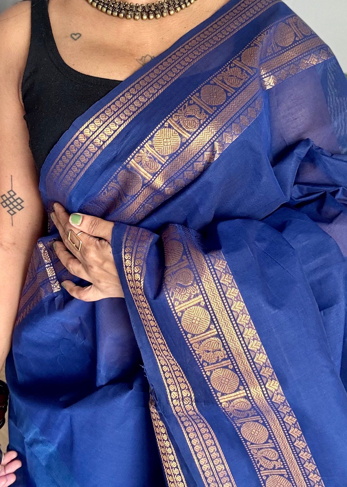Blue with gap zari border, kanchi cotton saree - YCCOTNCCOC119