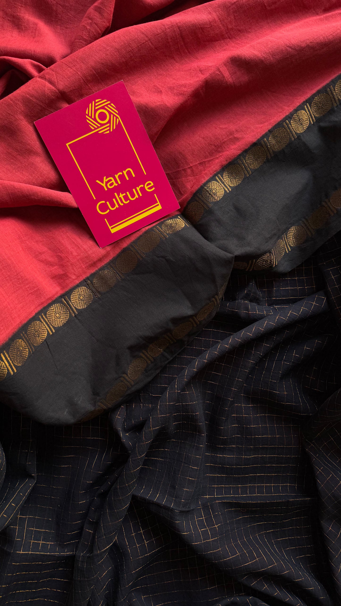 Sengathir (செங்கதிர்) : bright red with black checks, sungudi cotton - YCCOTNMSJA187