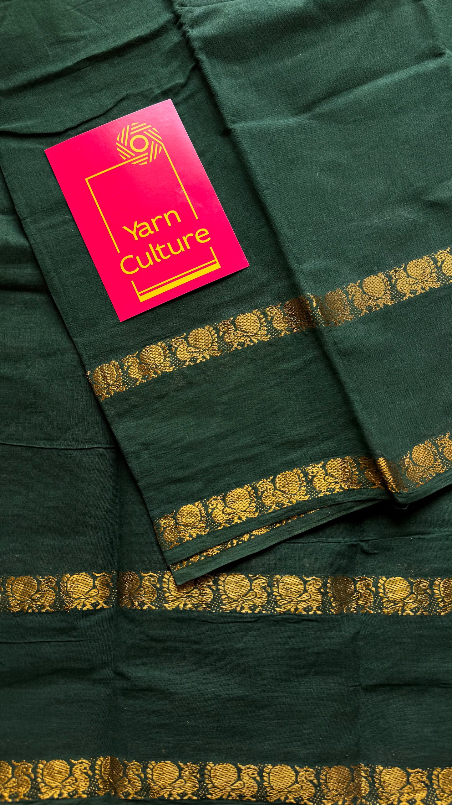 Dark green rettaipettu peacock double bordered, kattuchayam dyed madurai cotton saree - YCCOTNMA255