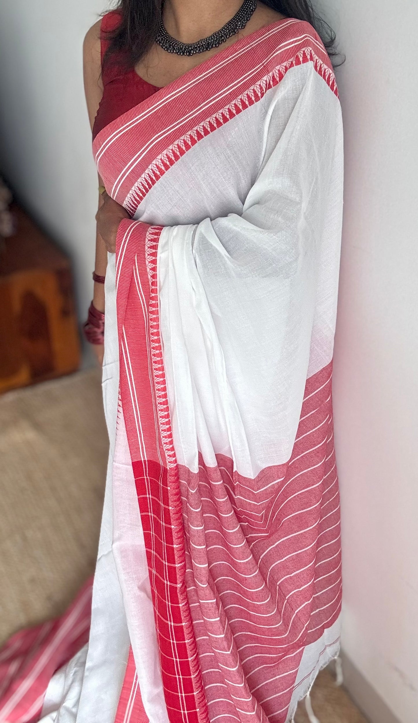White with red thread border, soft cotton - YCBCDP11