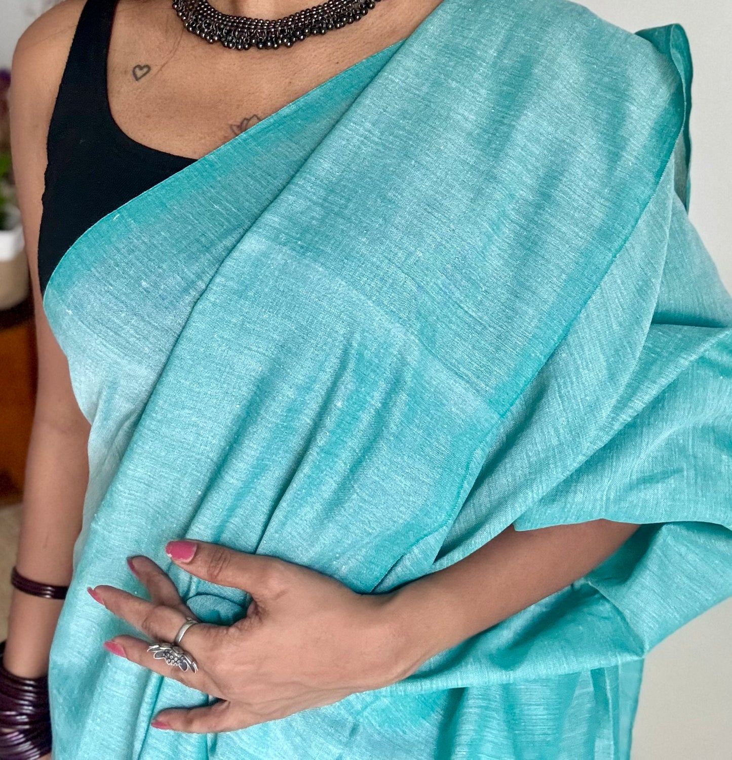 Sky blue soft cotton saree  - YCBCKCAP19