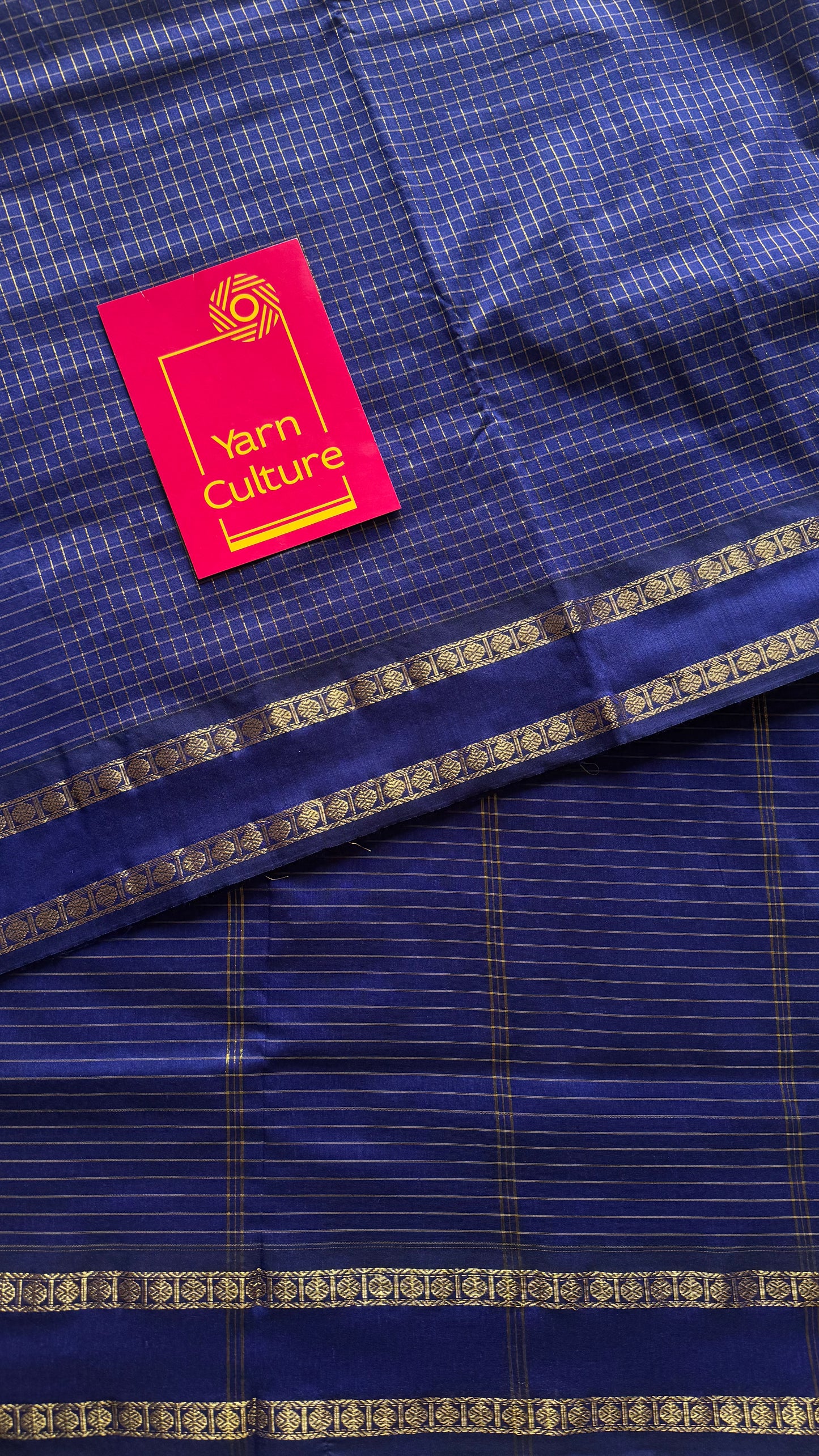 Royal blue, arani zari checks saree, cotton silk - YCCOTNARFE49